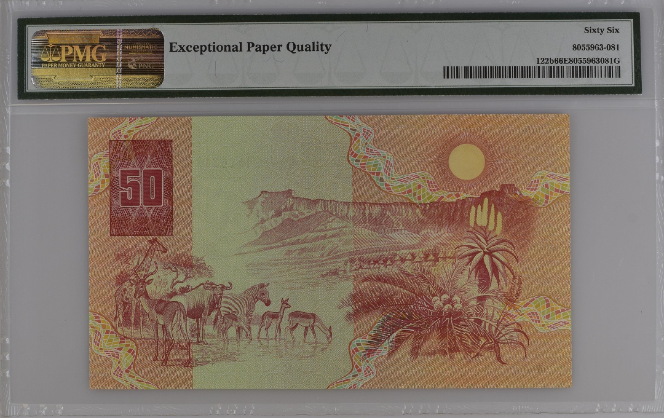 收藏联盟Quantum Auction 第194期——白金之夜 秋季拍卖 南非1990年50兰特 PMG66 动物大迁徙