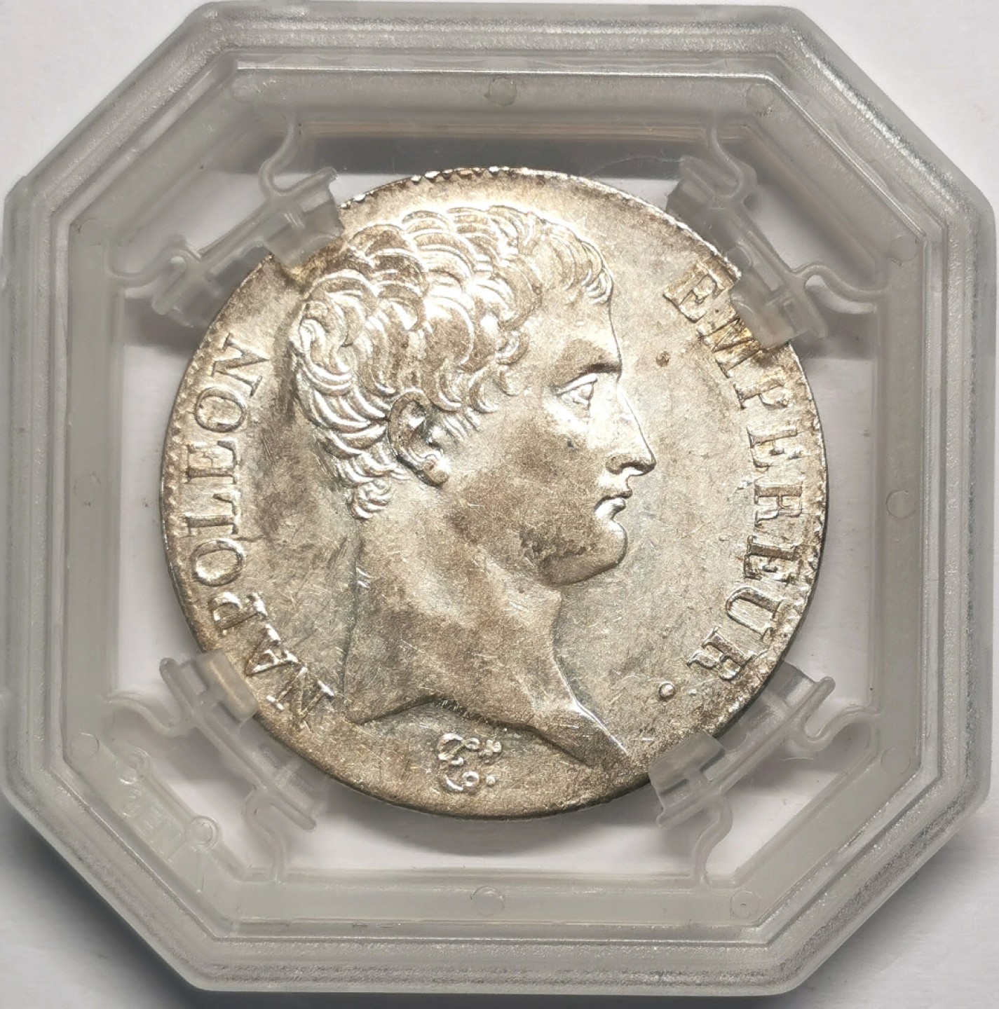 凡希社世界钱币微拍第二百十三期 荐！法国共和13年拿破仑皇帝版5法郎大银GENI-AU53银光充沛状态相当！