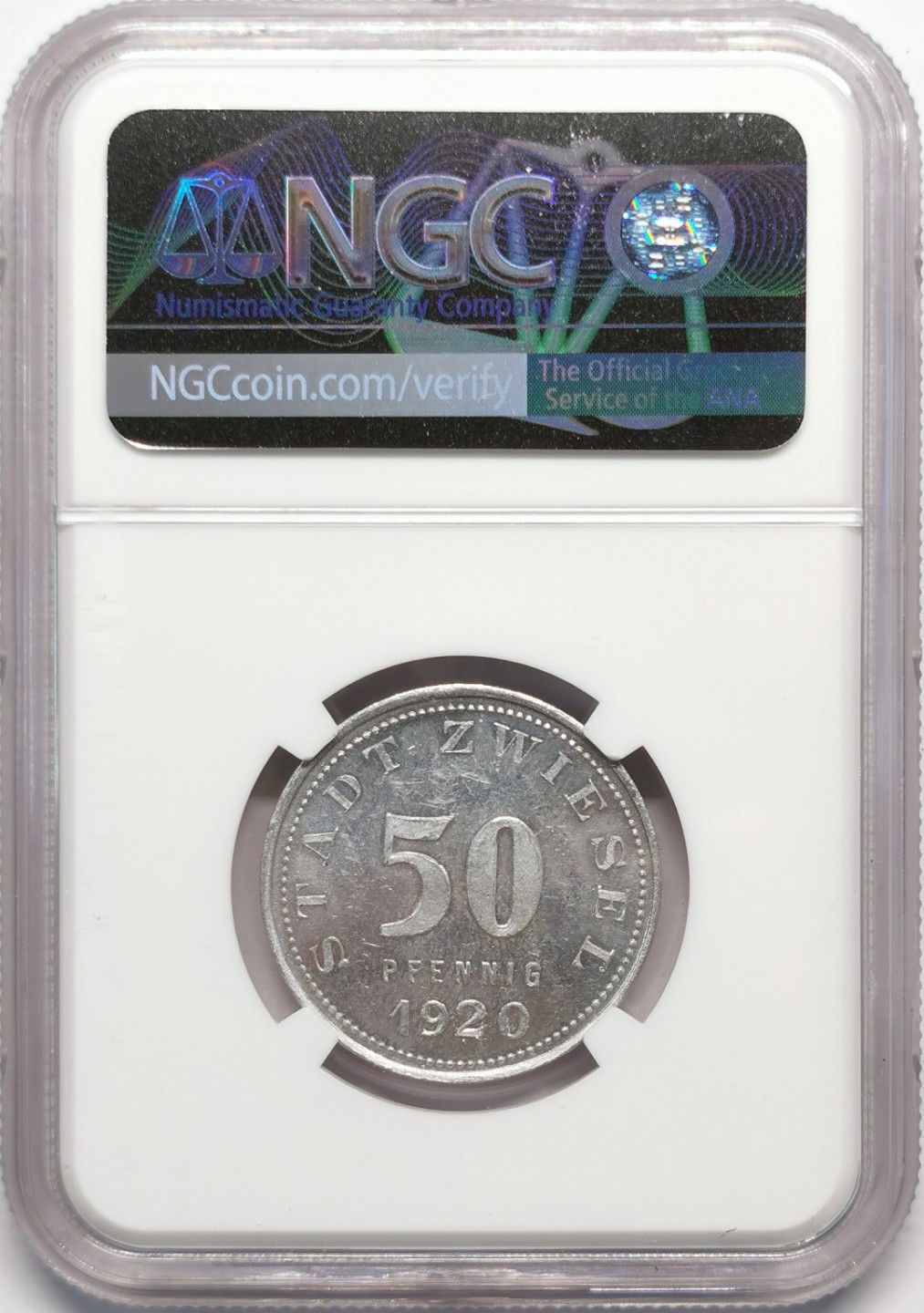 凡希社世界钱币微拍第二百十三期 1920德紧茨维塞尔50芬尼铝币NGC-MS62