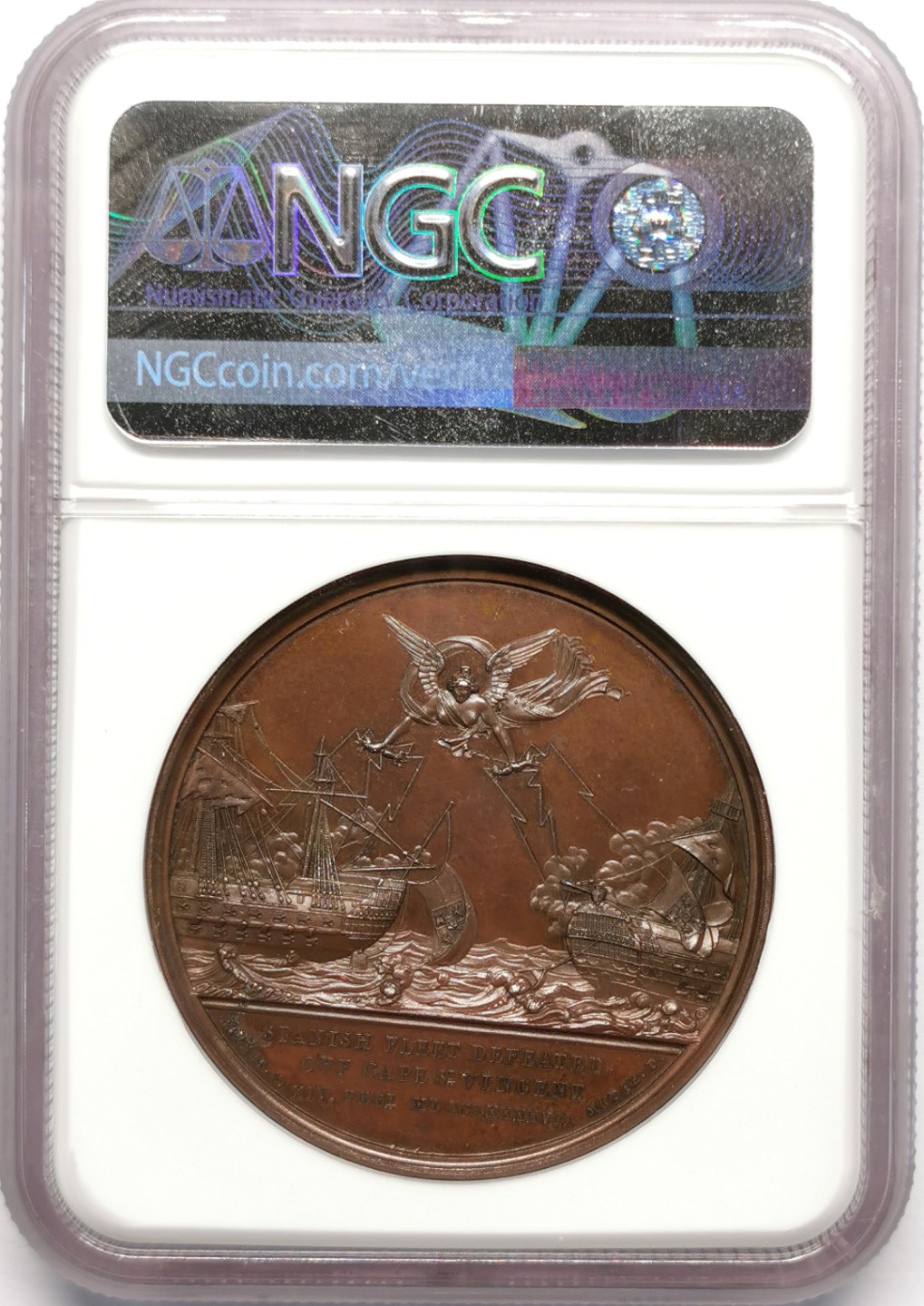 凡希社世界钱币微拍第二百十三期 1797圣文森特角海战击败西班牙舰队纪念铜章NGC-MS64