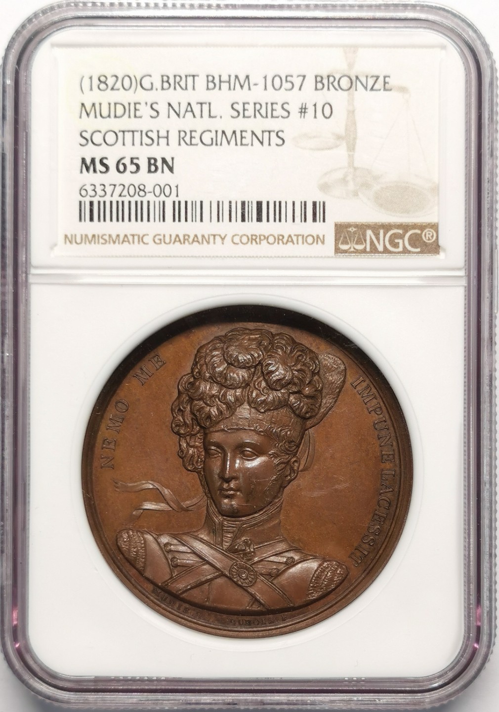 凡希社世界钱币微拍第二百十三期 1815苏格兰军团胜利荣耀纪念铜章NGC-MS65高分！