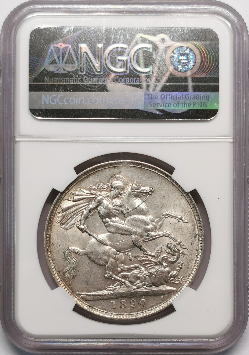 凡希社世界钱币微拍第二百十三期 1890英国高冠马剑大银NGC-MS62