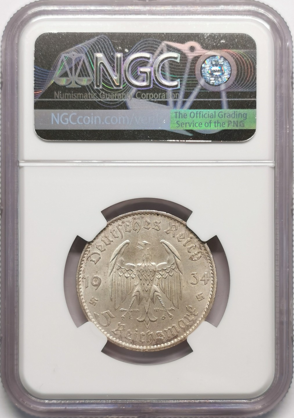 凡希社世界钱币微拍第二百十三期 1934德国波兹坦教堂5马克NGC-MS63