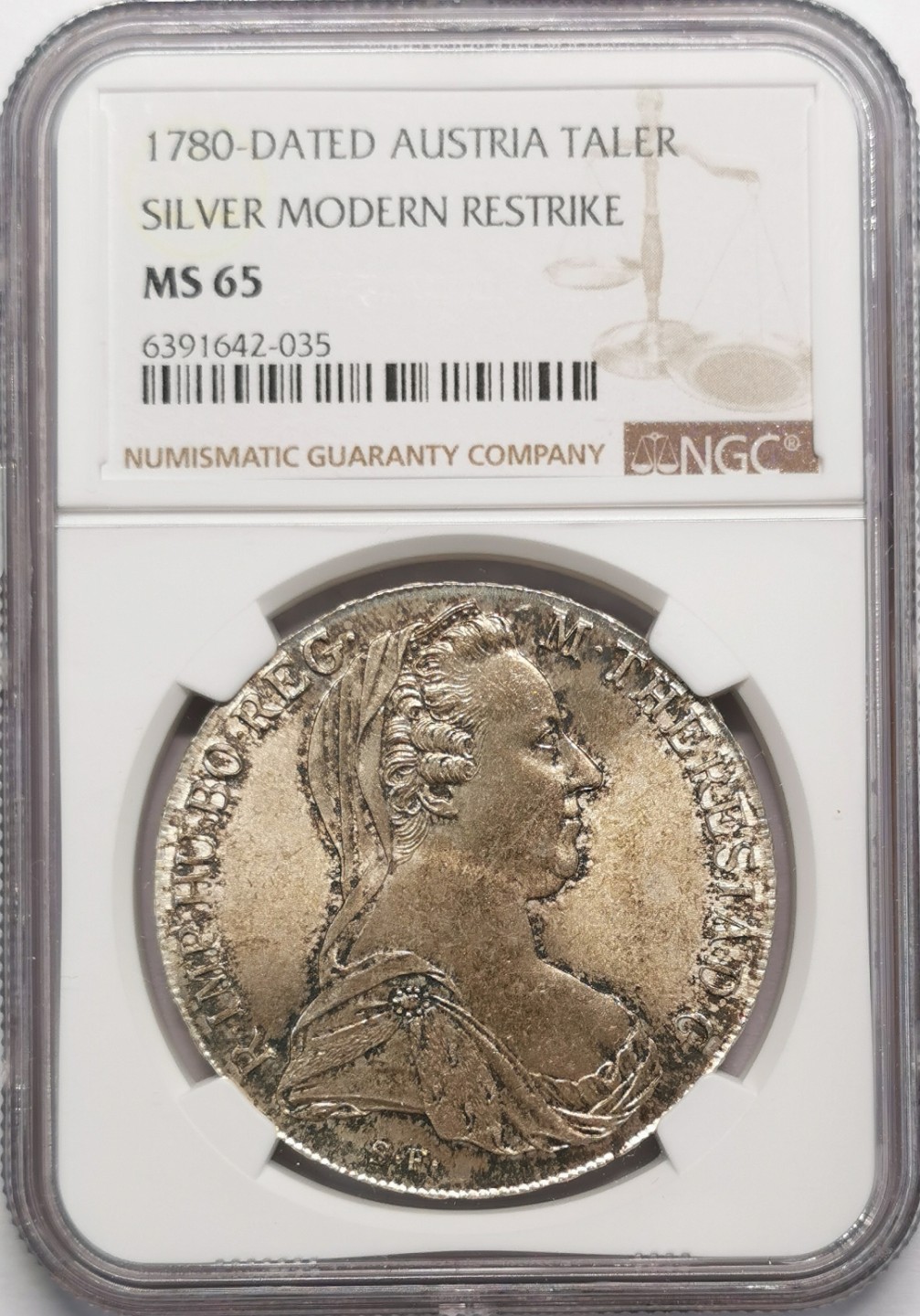 凡希社世界钱币微拍第二百十三期 1780奥地利特蕾莎泰勒大银NGC-MS65后铸