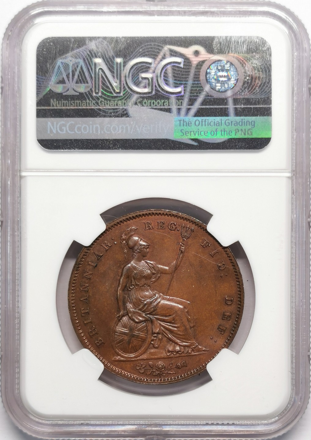 凡希社世界钱币微拍第二百十三期 1853英国小维头像便士大铜NGC-MS63铜色厚重均匀！