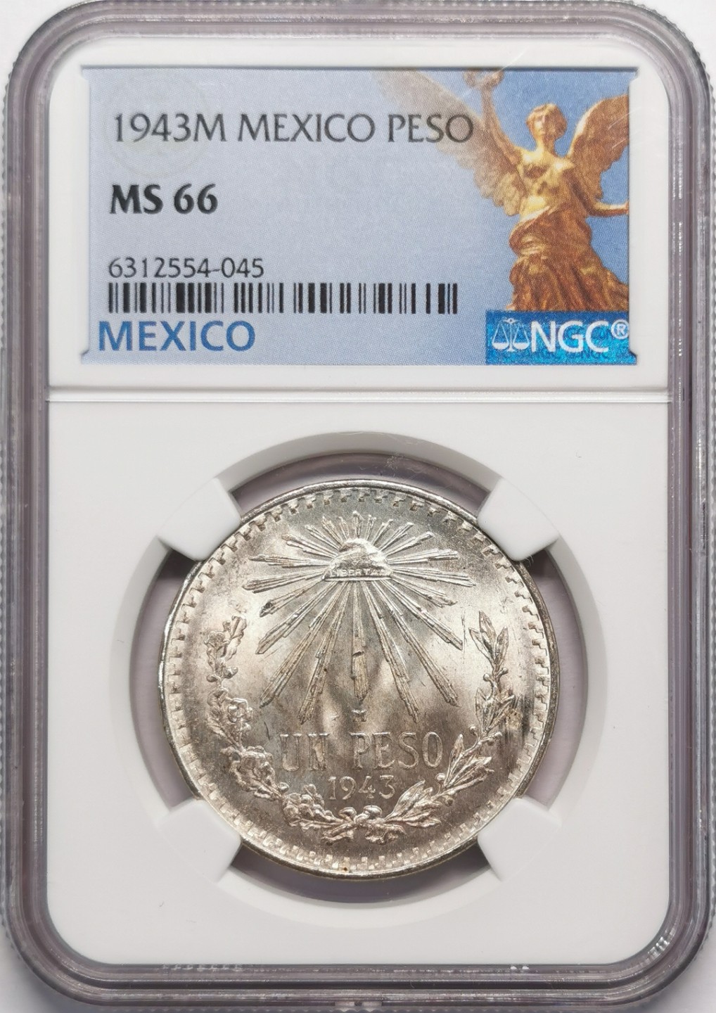 凡希社世界钱币微拍第二百十三期 1943墨西哥比索银币NGC-MS66