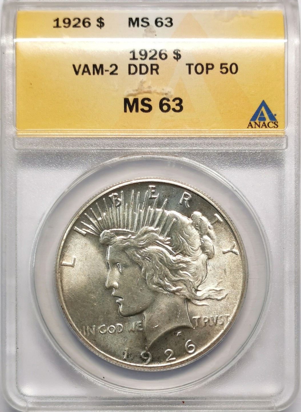 凡希社世界钱币微拍第二百十三期 1926美国和平壹元ANACS-MS63 DDR top50！