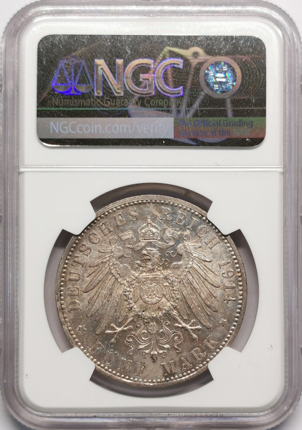 凡希社世界钱币微拍第二百十三期 1914巴伐利亚5马克大银NGC-AU58