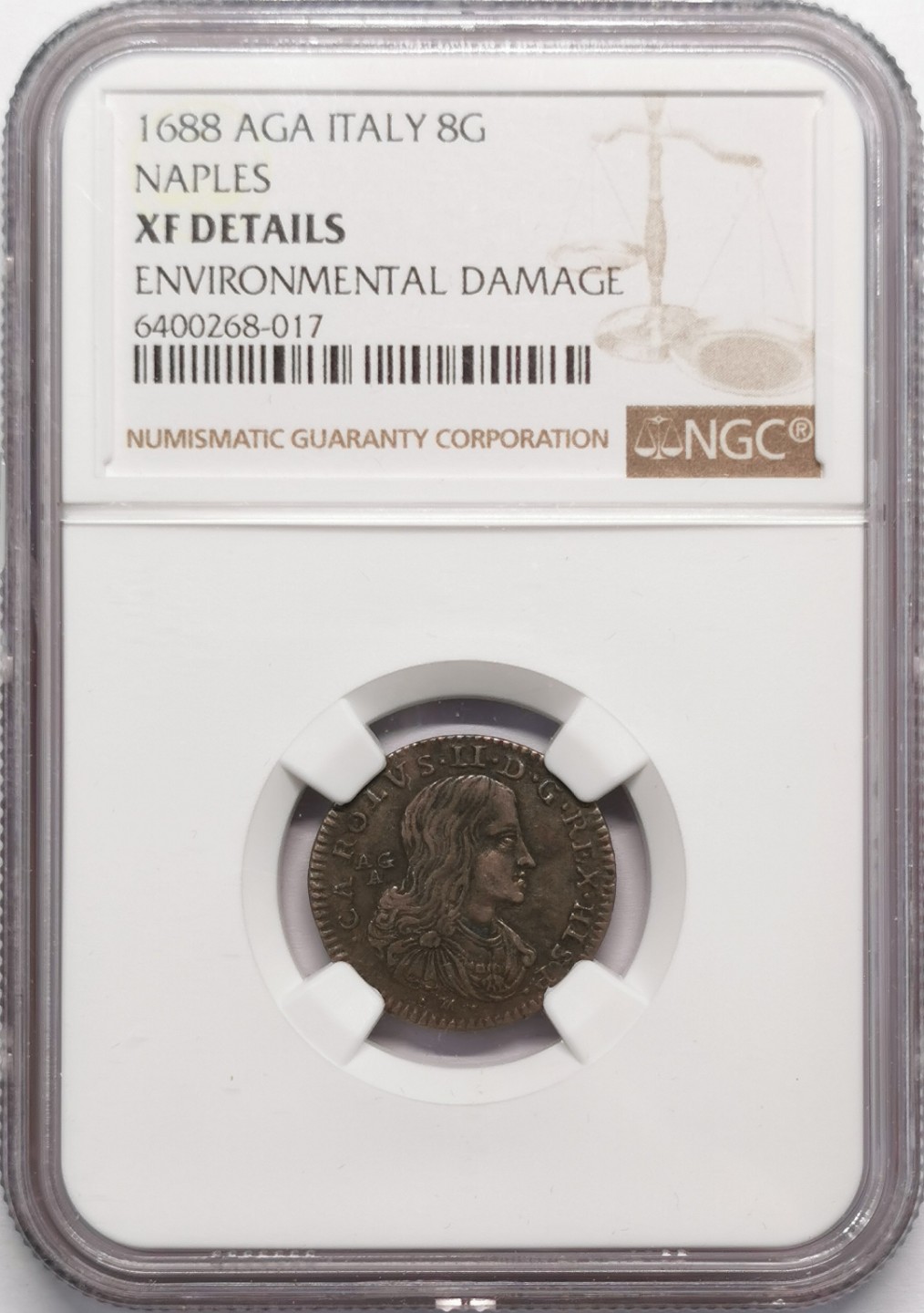 凡希社世界钱币微拍第二百十三期 1688意大利那不勒斯8G银币NGC-XFD