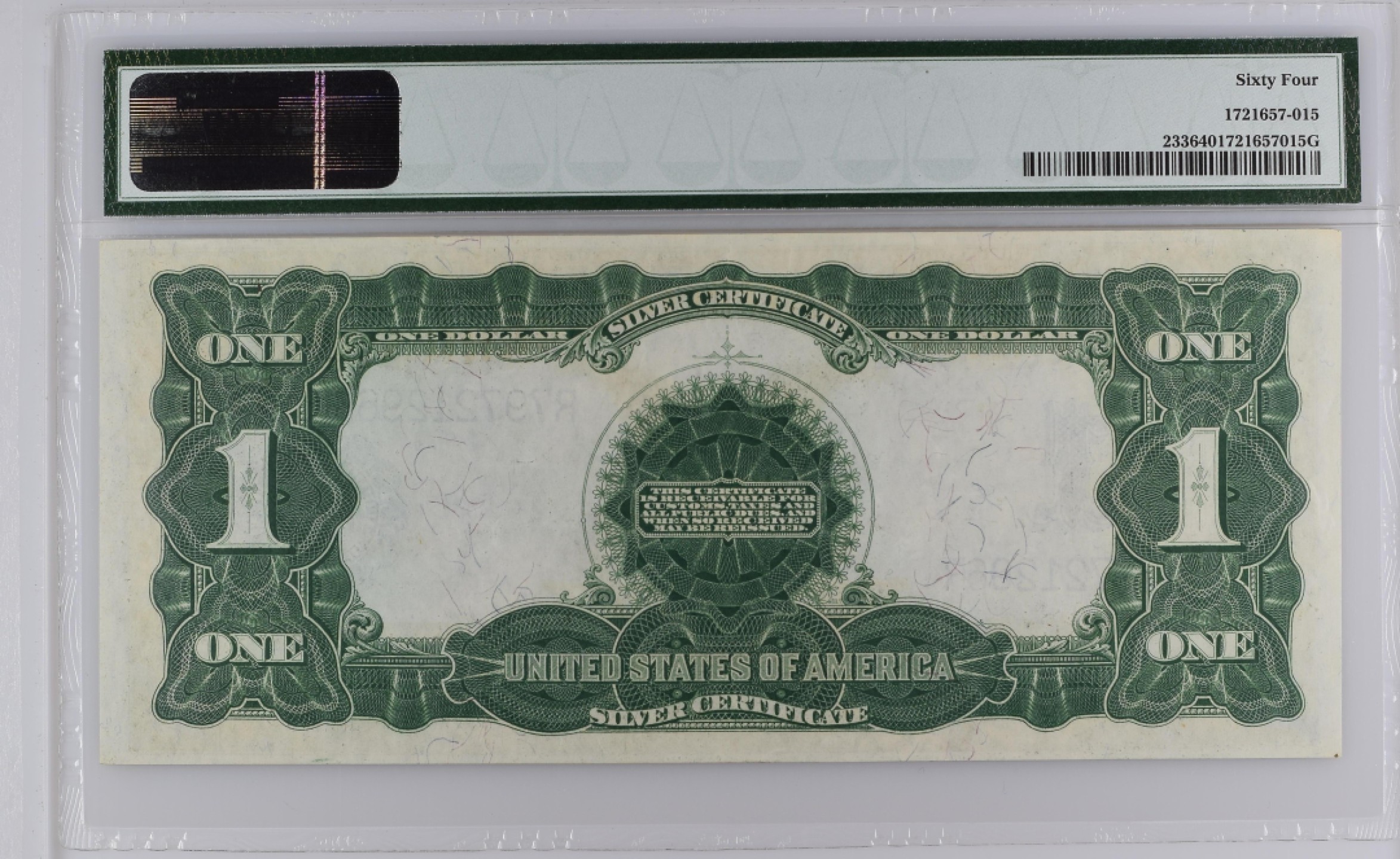 收藏联盟Quantum Auction 第194期——白金之夜 秋季拍卖 美国1899年1美元银币券 PMG64 大黑鹰 大票幅