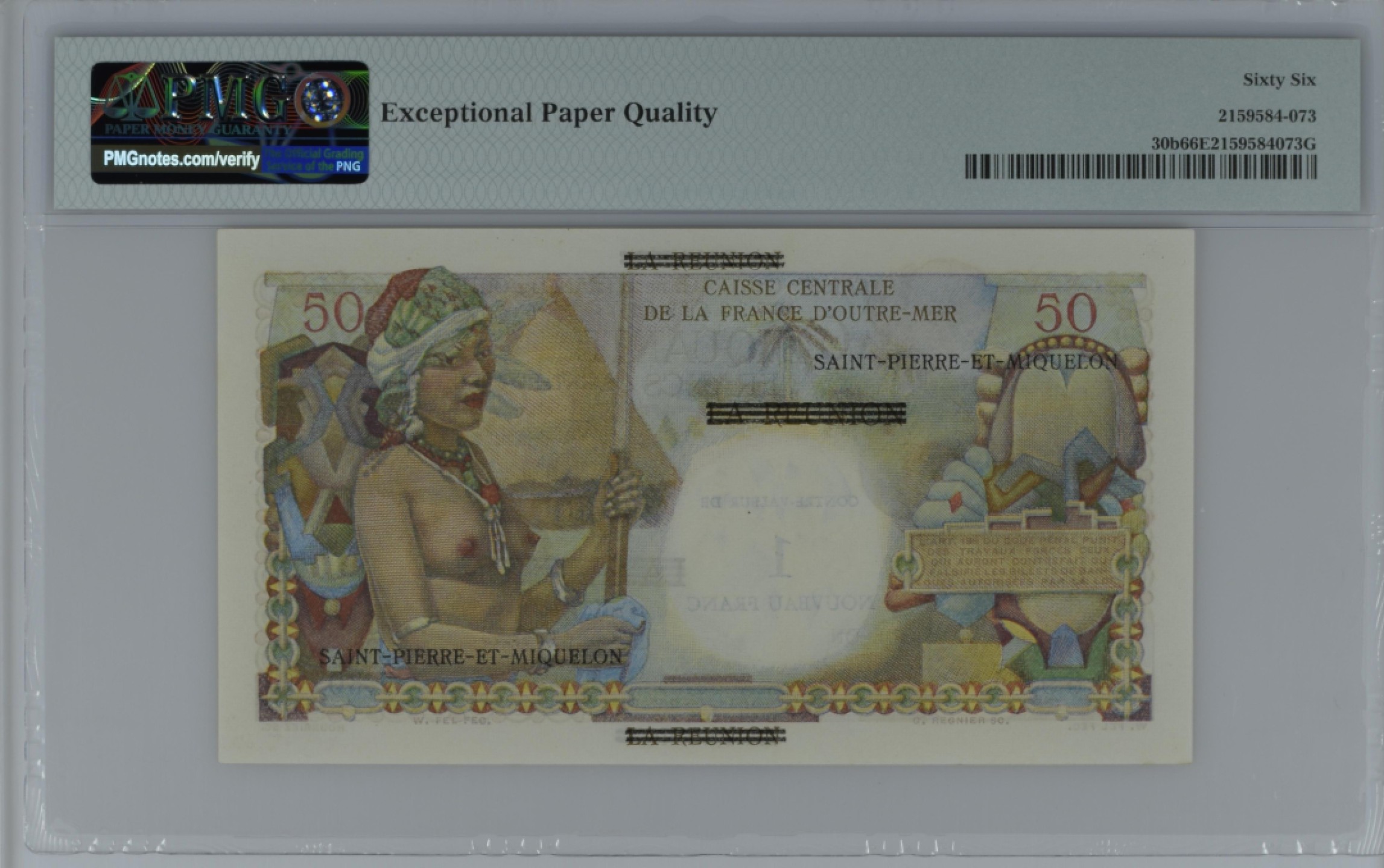 收藏联盟Quantum Auction 第194期——白金之夜 秋季拍卖 圣皮埃尔和密克隆1960年1法郎 PMG66 白奶球