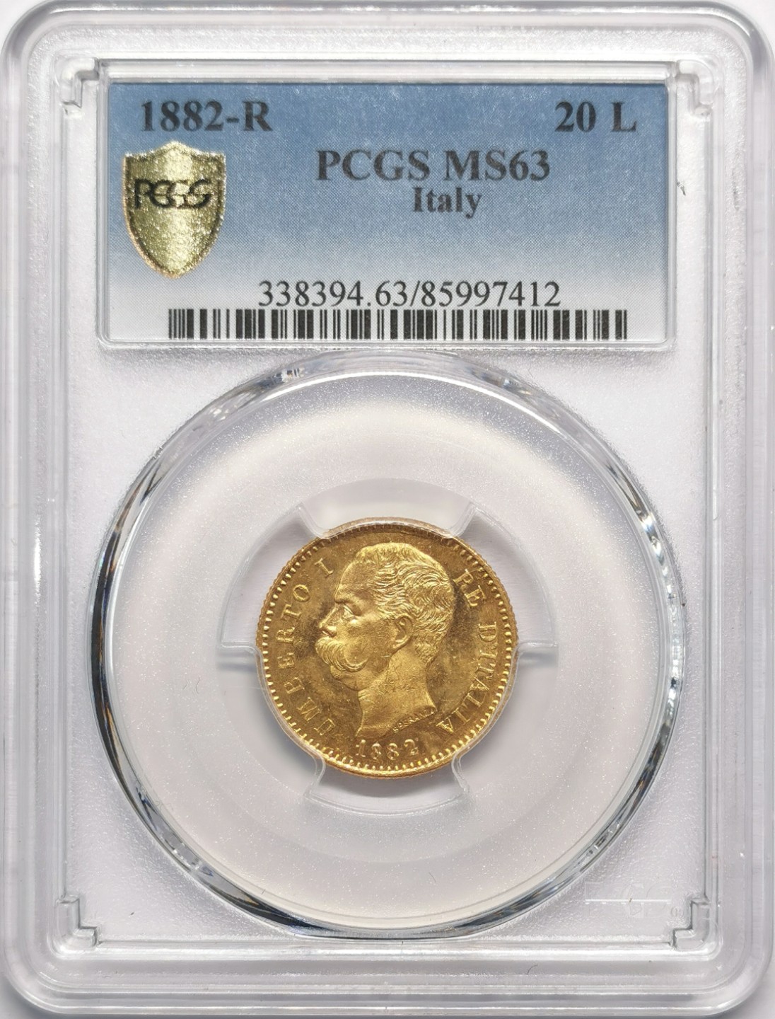 凡希社世界钱币微拍第二百十三期 1882R意大利翁贝托20里拉金币PCGS-MS63