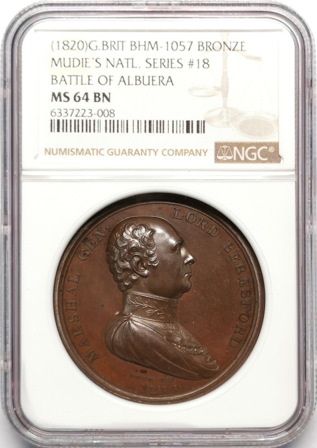 凡希社世界钱币微拍第二百十三期 1811阿尔布埃拉战役纪念铜章NGC-MS64