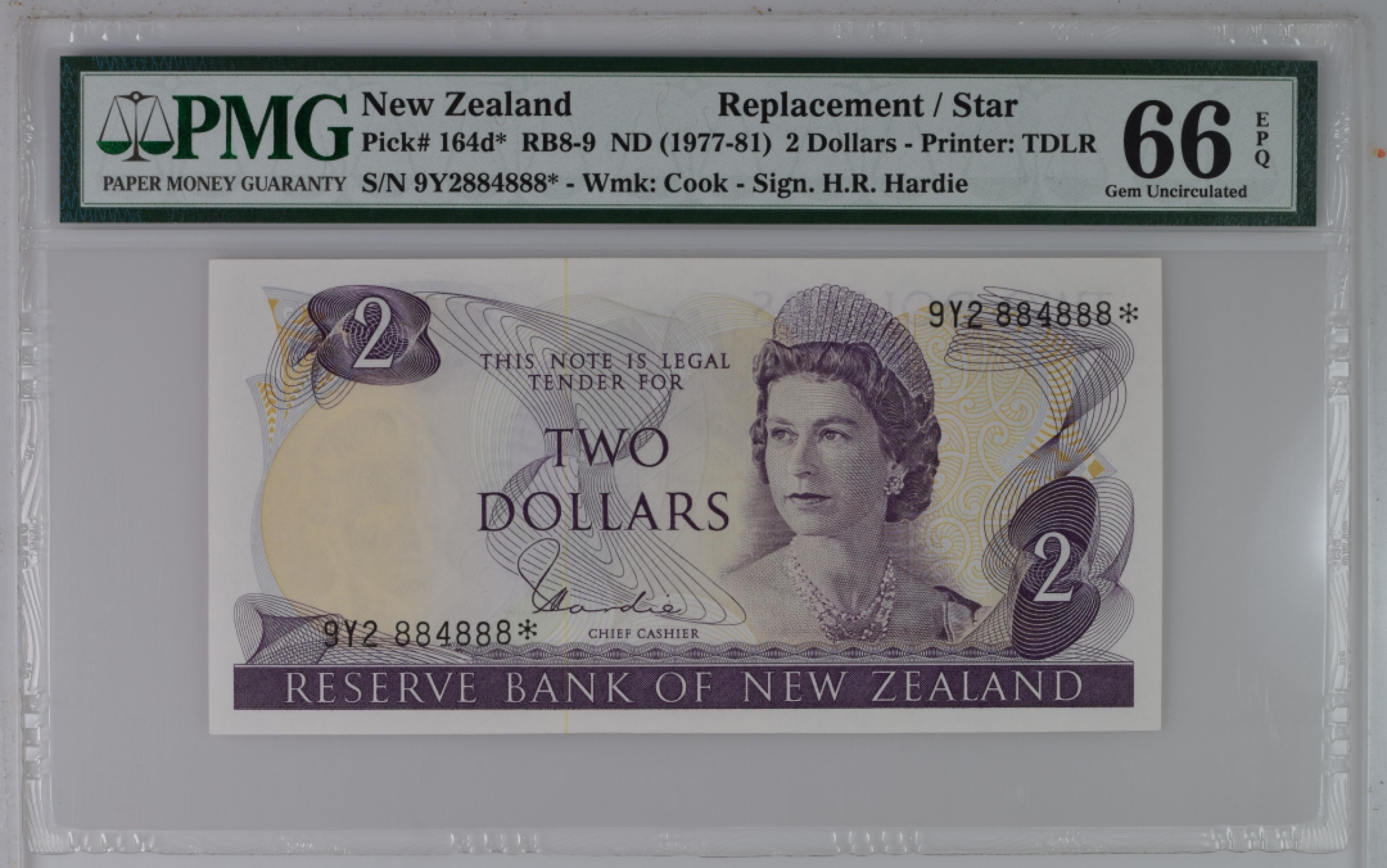 收藏联盟Quantum Auction 第194期——白金之夜 秋季拍卖 新西兰1977-81年2元 PMG66 高冠女王 补号888豹子号 非常难得