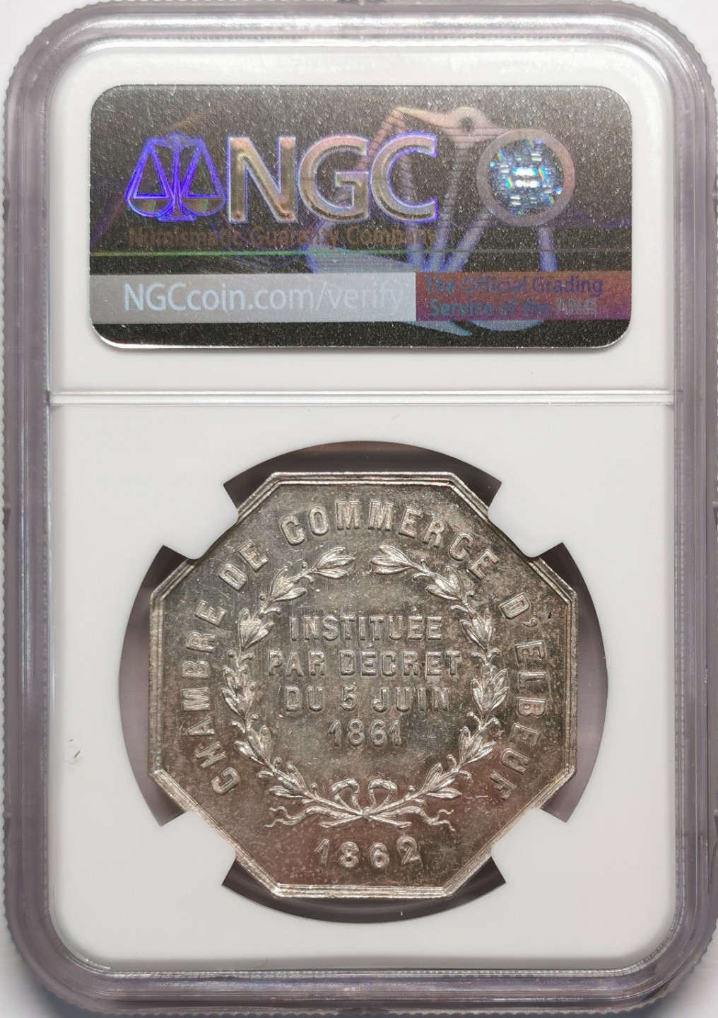 凡希社世界钱币微拍第二百十三期 1862法国埃尔伯夫商业八角银章NGC-MS63