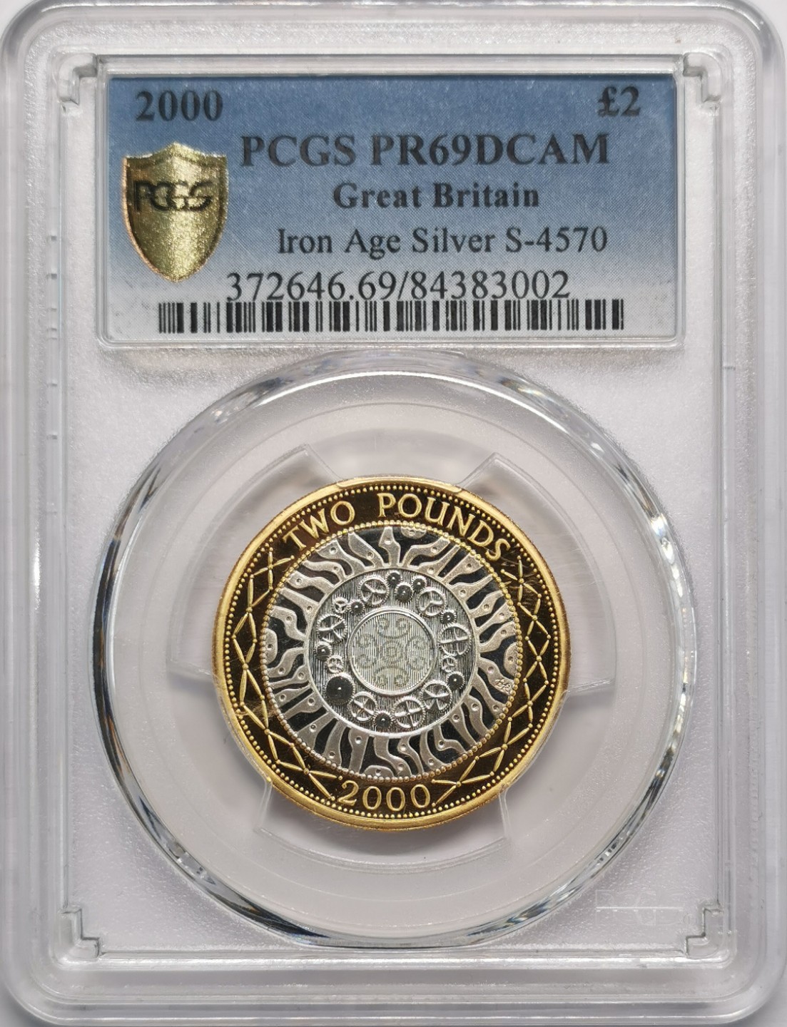 凡希社世界钱币微拍第二百十三期 2000英国铁器时代双色2镑银币PCGS-PF69DCAM