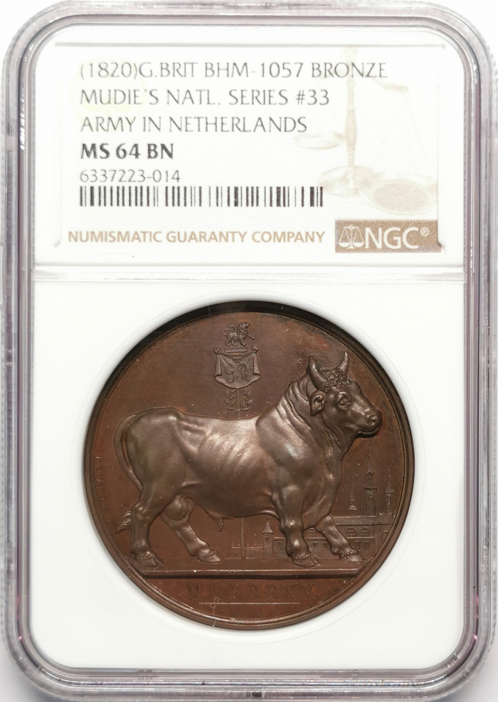 凡希社世界钱币微拍第二百十三期 1815英军进入荷兰纪念铜章NGC-MS64