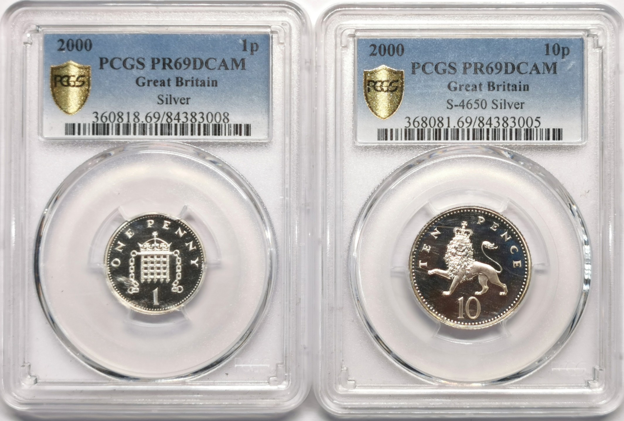 凡希社世界钱币微拍第二百十三期 2000英国10便士/5便士银币一对PCGS-PF69DCAM