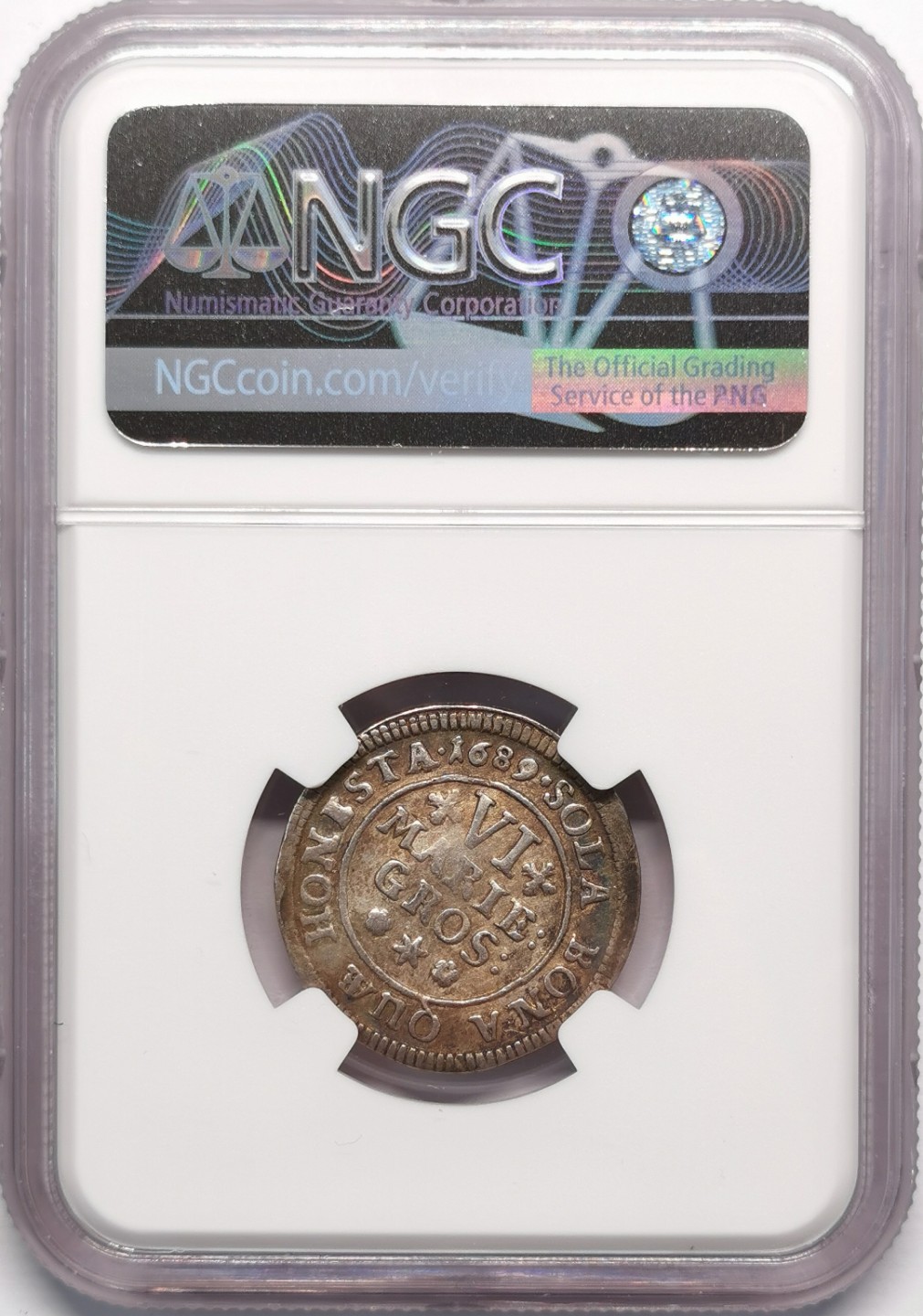 凡希社世界钱币微拍第二百十三期 1689布伦瑞克吕内堡野人6MG银币NGC-AU53包浆出色！