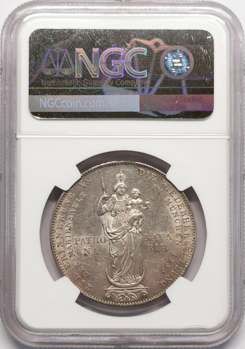 凡希社世界钱币微拍第二百十三期 1855巴伐利亚圣母柱2盾大银NGC-MS61