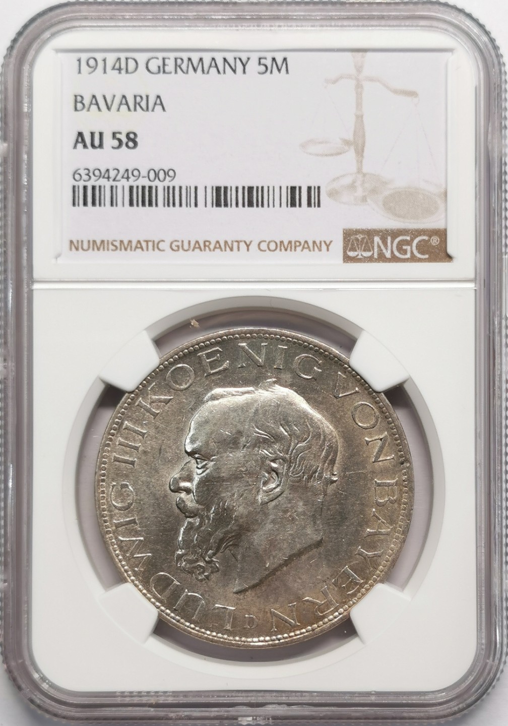 凡希社世界钱币微拍第二百十三期 1914巴伐利亚5马克大银NGC-AU58