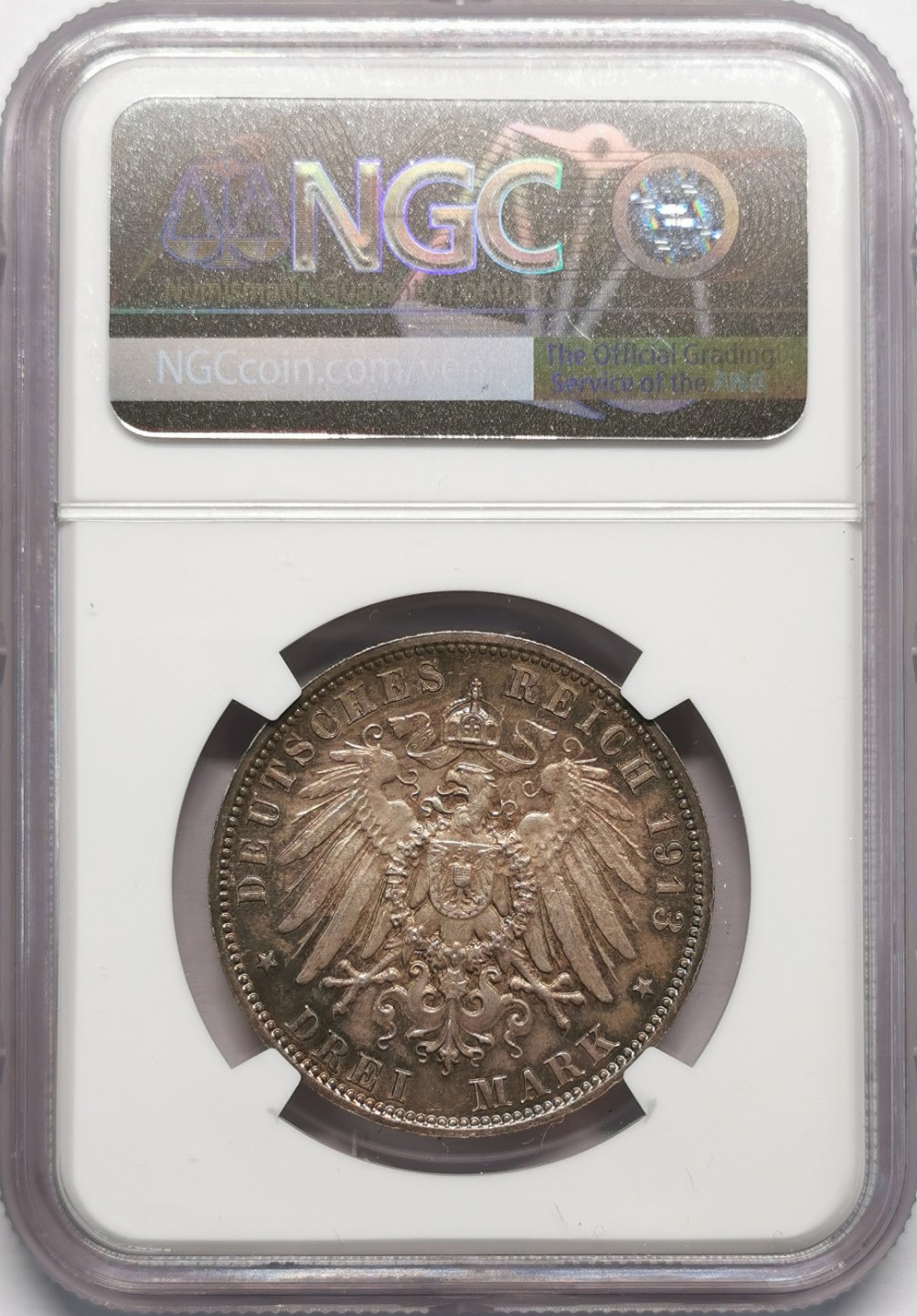 凡希社世界钱币微拍第二百十三期 1913莱比锡纪念碑3马克NGC-MS65深色包浆！