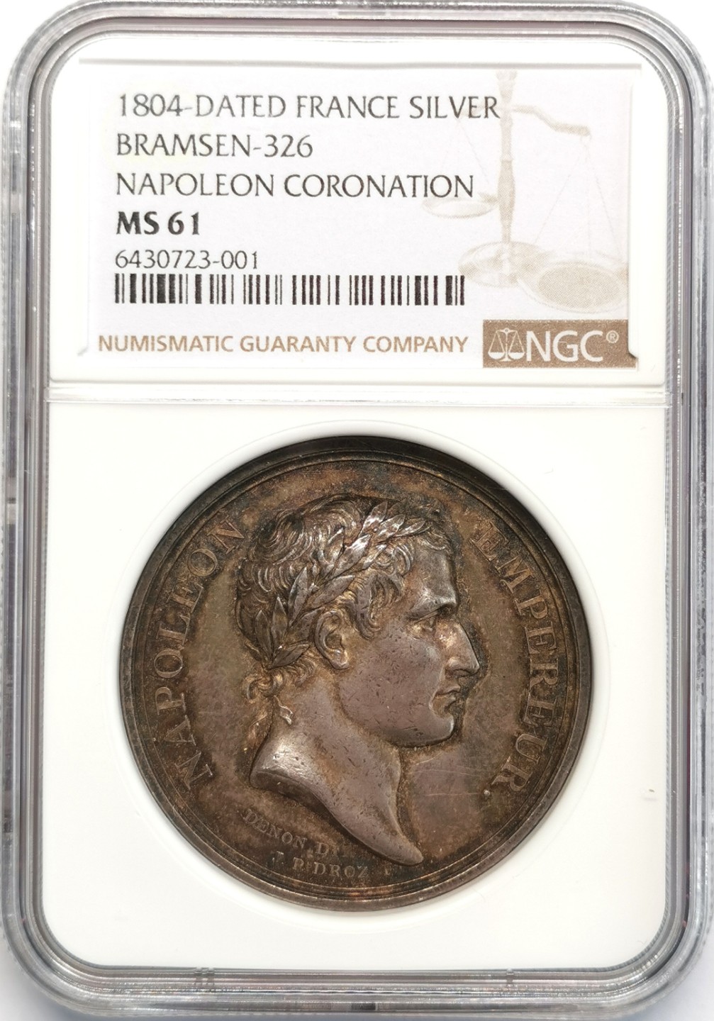凡希社世界钱币微拍第二百十三期 荐！1804法国拿破仑加冕纪念原铸银章NGC-MS61色调厚重优美！