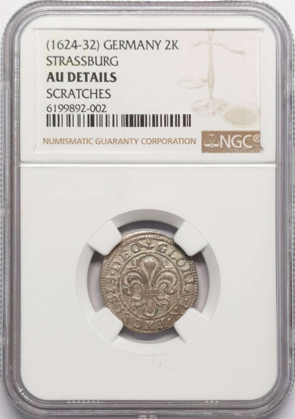 凡希社世界钱币微拍第二百十三期 1624-32斯特拉斯堡2K银辅币NGC-AUD