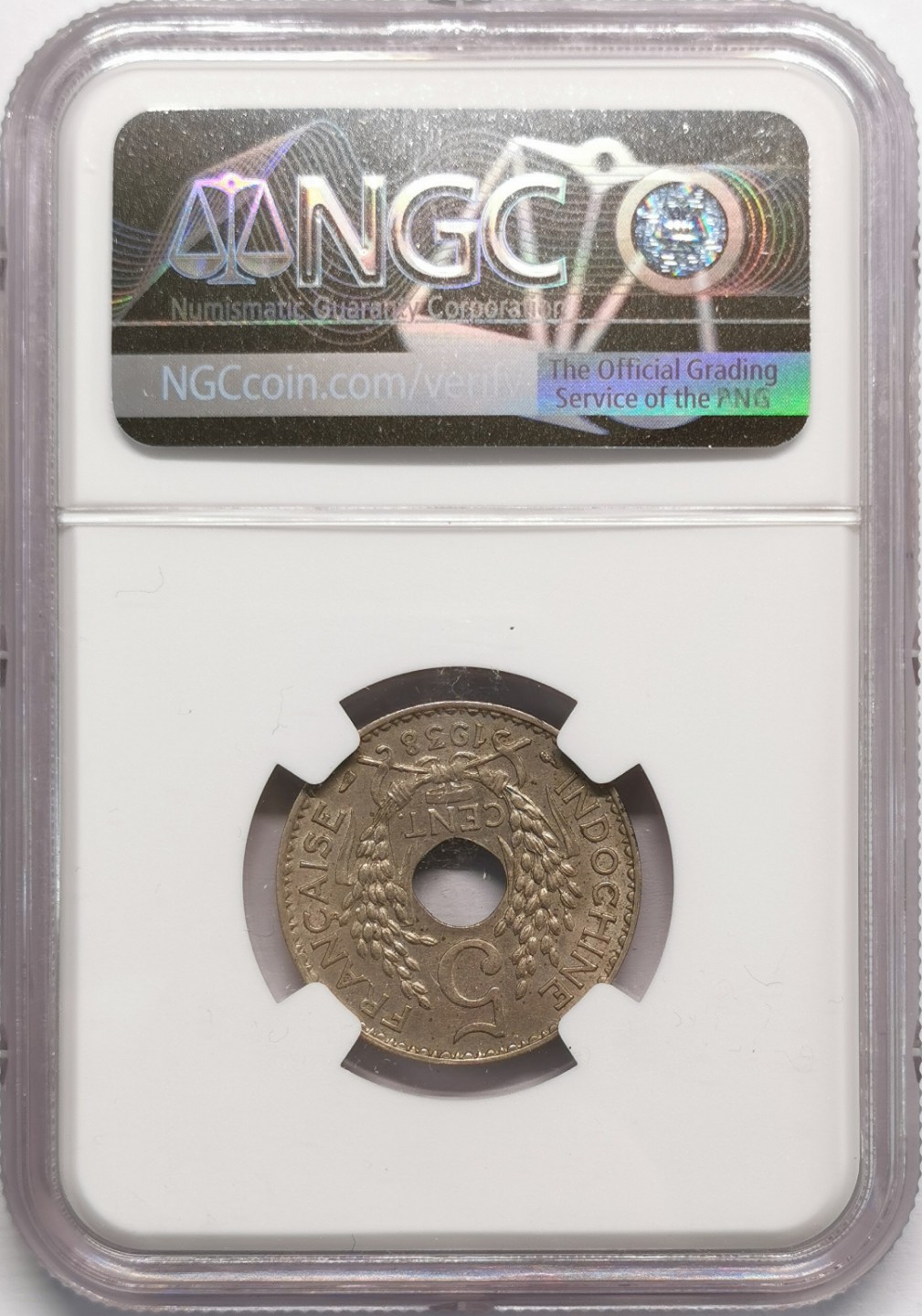 凡希社世界钱币微拍第二百十三期 1938法属印度支那中孔5分NGC-MS63
