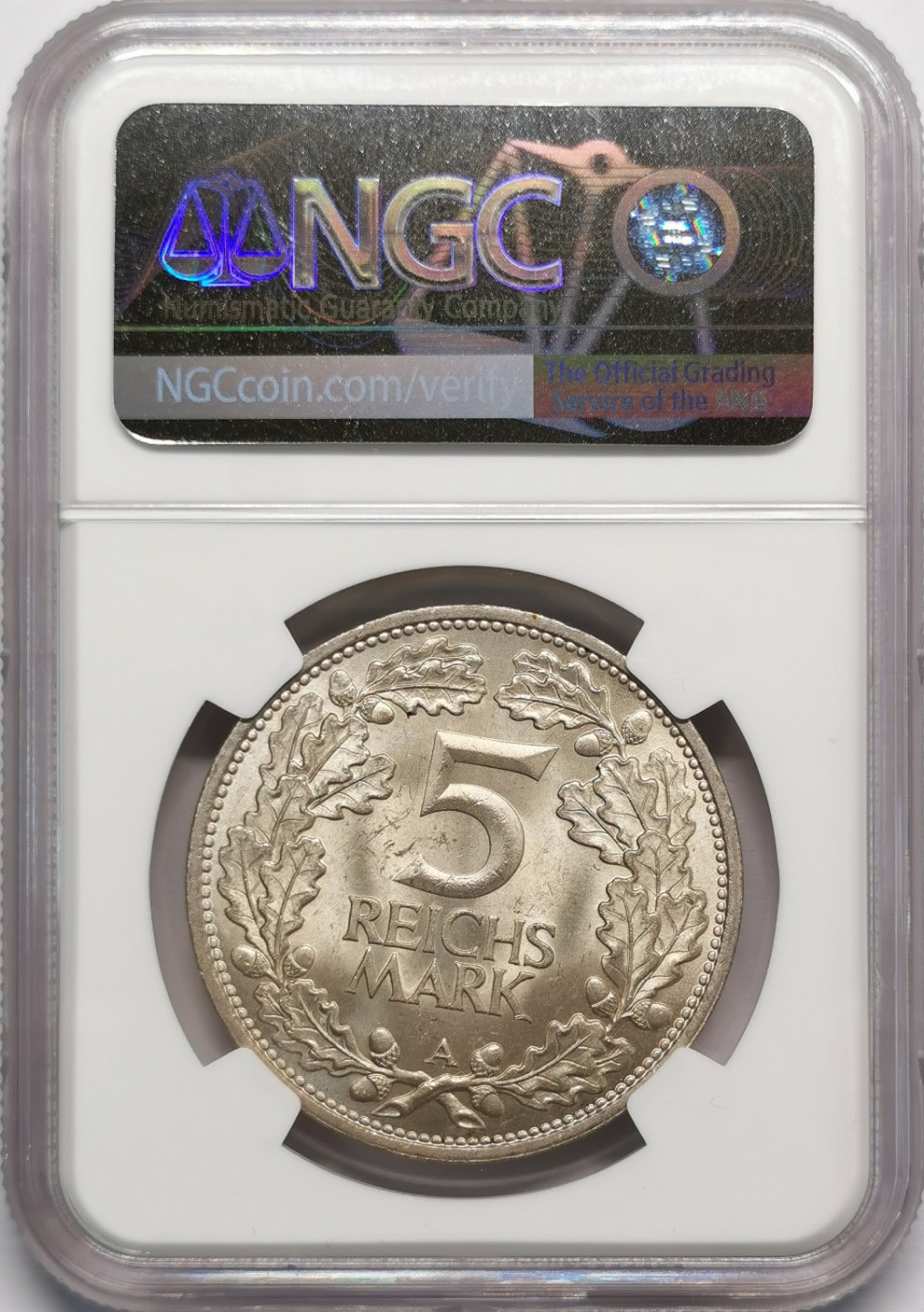凡希社世界钱币微拍第二百十三期 1925A魏玛莱茵兰纪念5马克大银NGC-MS63