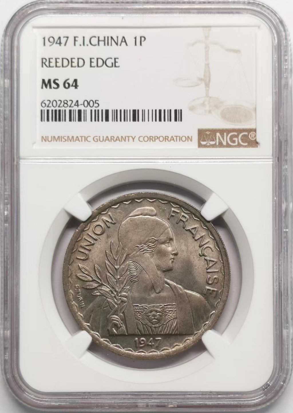 凡希社世界钱币微拍第二百十三期 1947法属印度支那皮亚斯特镍币NGC-MS64