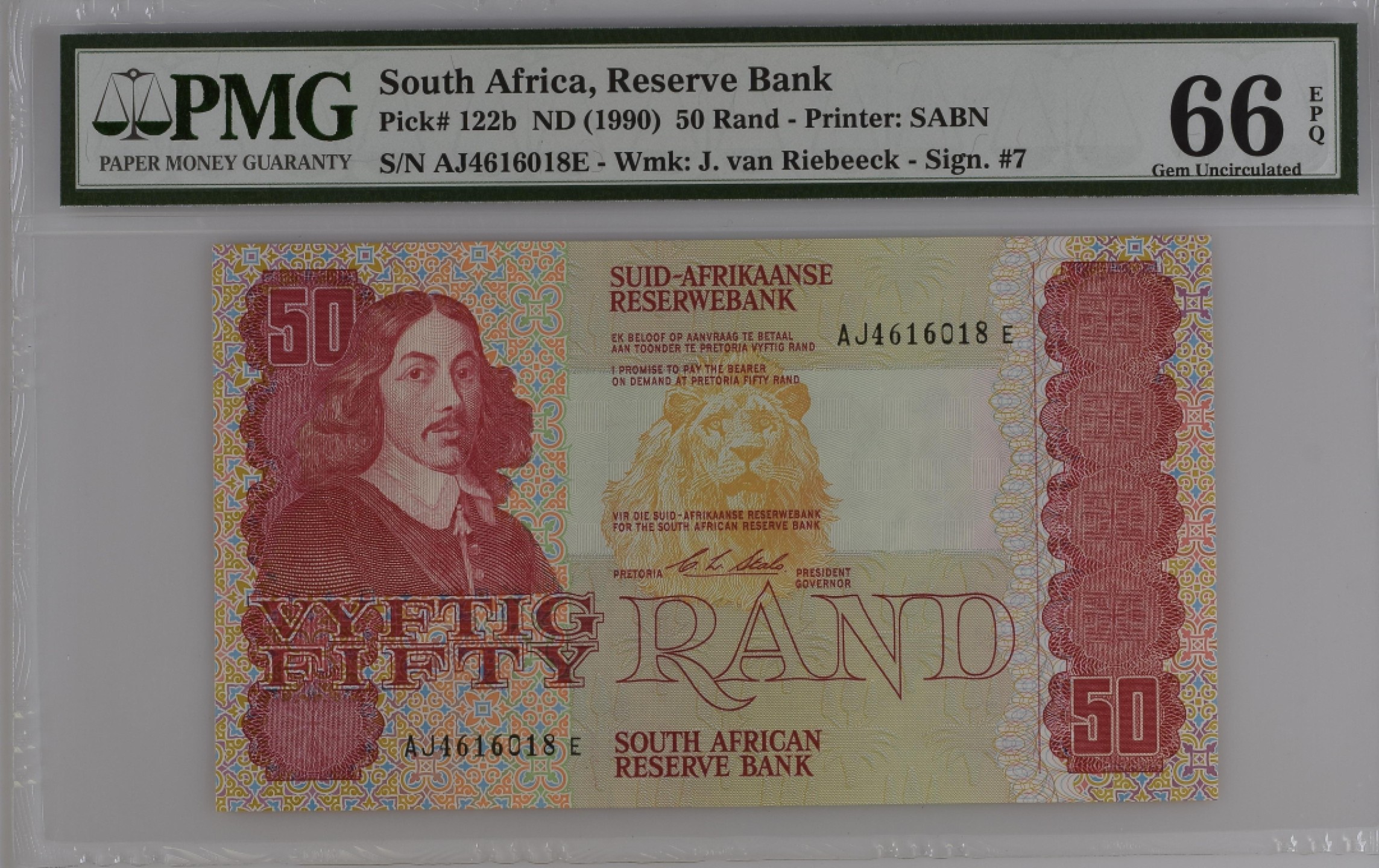 收藏联盟Quantum Auction 第194期——白金之夜 秋季拍卖 南非1990年50兰特 PMG66 动物大迁徙