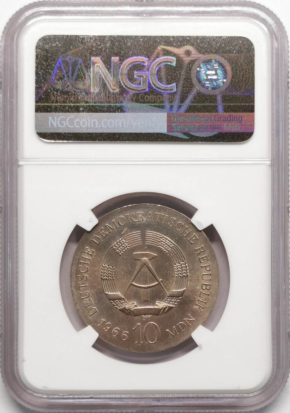 凡希社世界钱币微拍第二百十三期 1966东德辛克尔10马克纪念银币NGC-UNCD稀少品种！