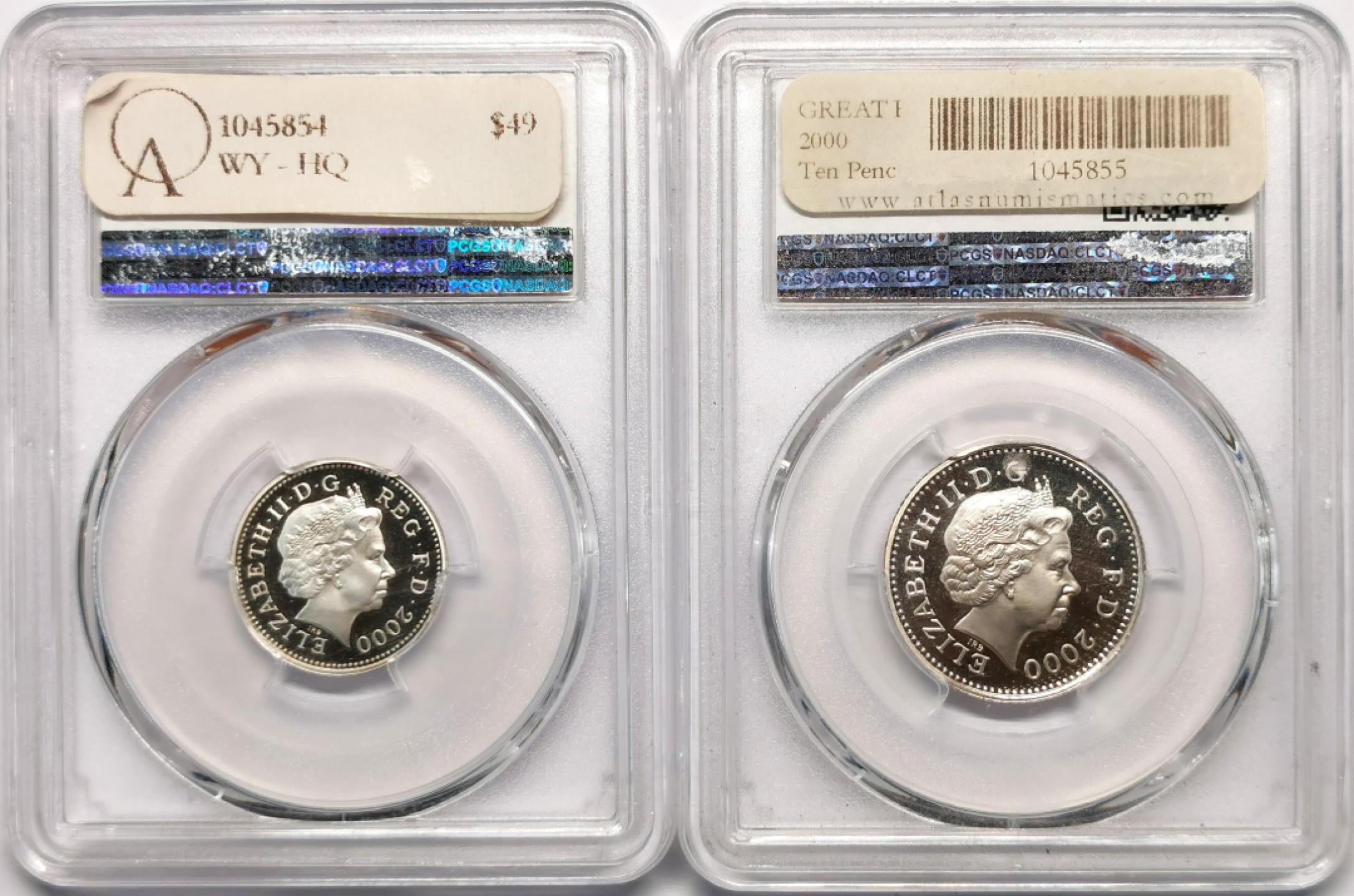 凡希社世界钱币微拍第二百十三期 2000英国10便士/5便士银币一对PCGS-PF69DCAM