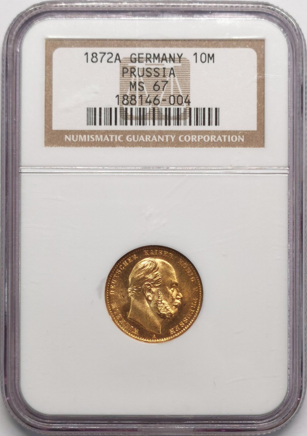 凡希社世界钱币微拍第二百十三期 荐！1872A德国威廉一世10马克金币NGC-MS67超高分！