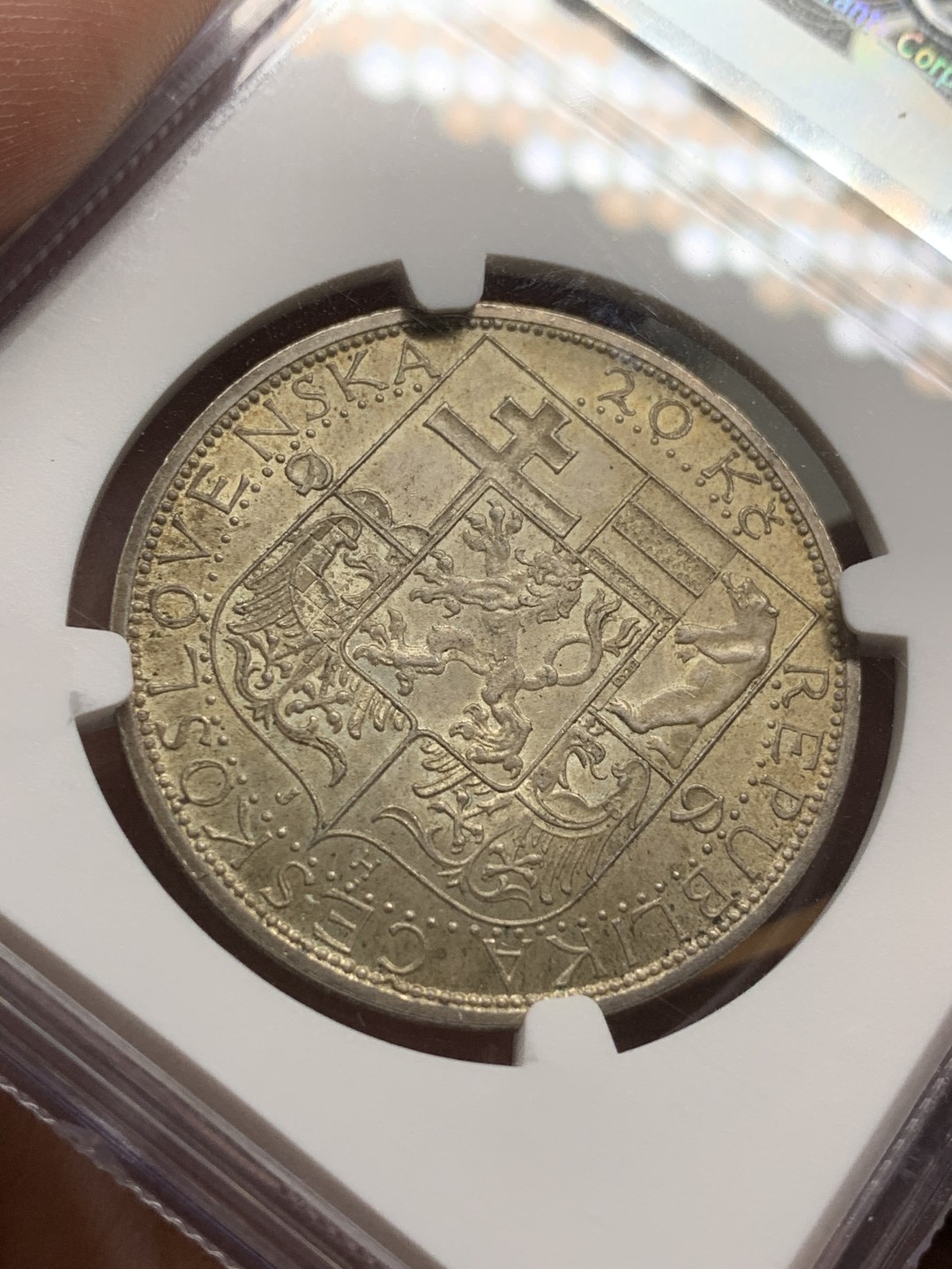 《竞宝斋》第98场-本周日，周一2场连拍（全场不限金额包邮） NGC-MS64 1937年 捷克斯洛伐克20克朗大银，国父马萨里克逝世纪念。消失的国度，大尺寸潜力品种