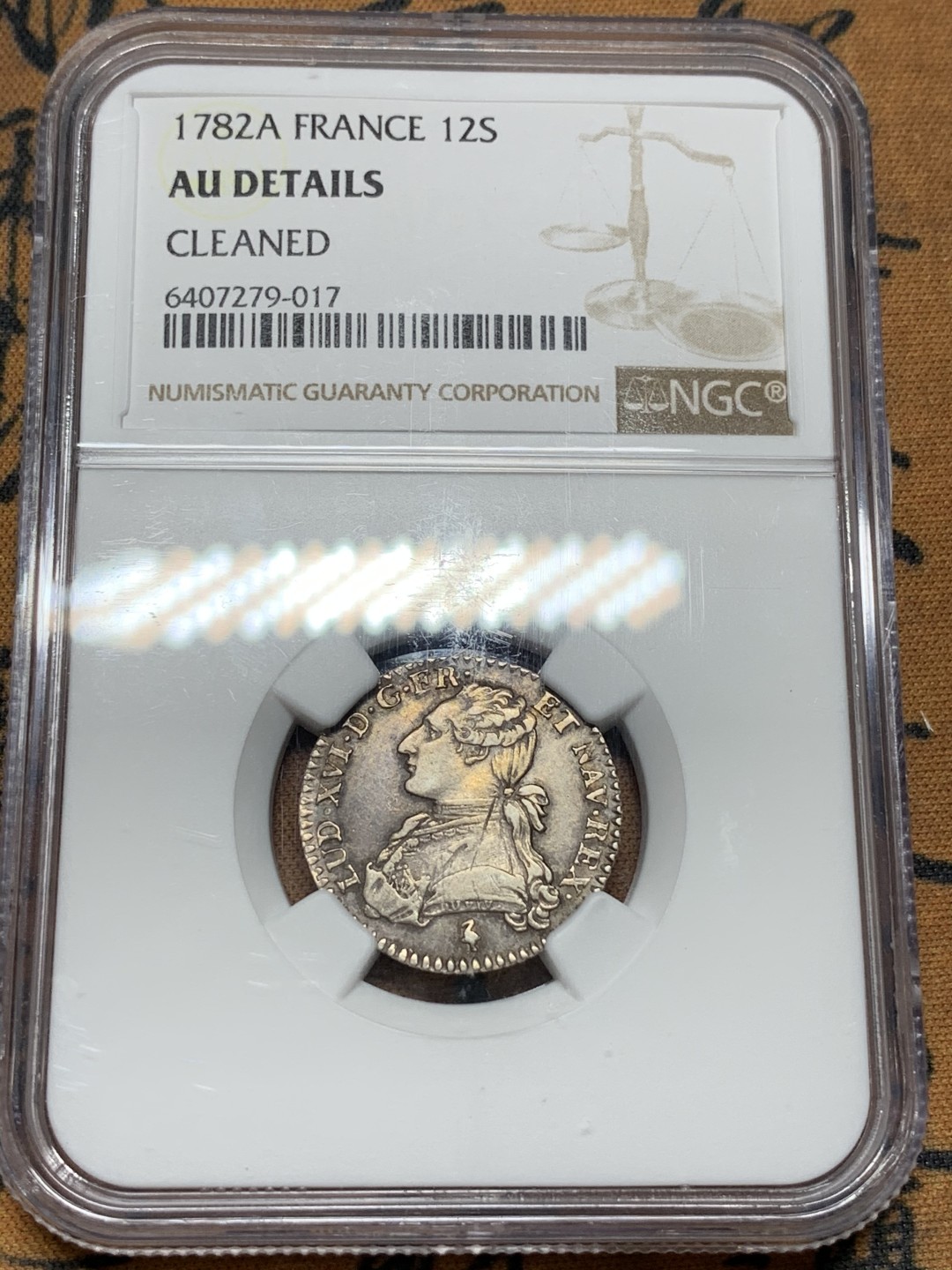《竞宝斋》第98场-本周日，周一2场连拍（全场不限金额包邮） NGC AU评级 法国 1782 路易十六 12s即1/10埃居 银币 打制极好