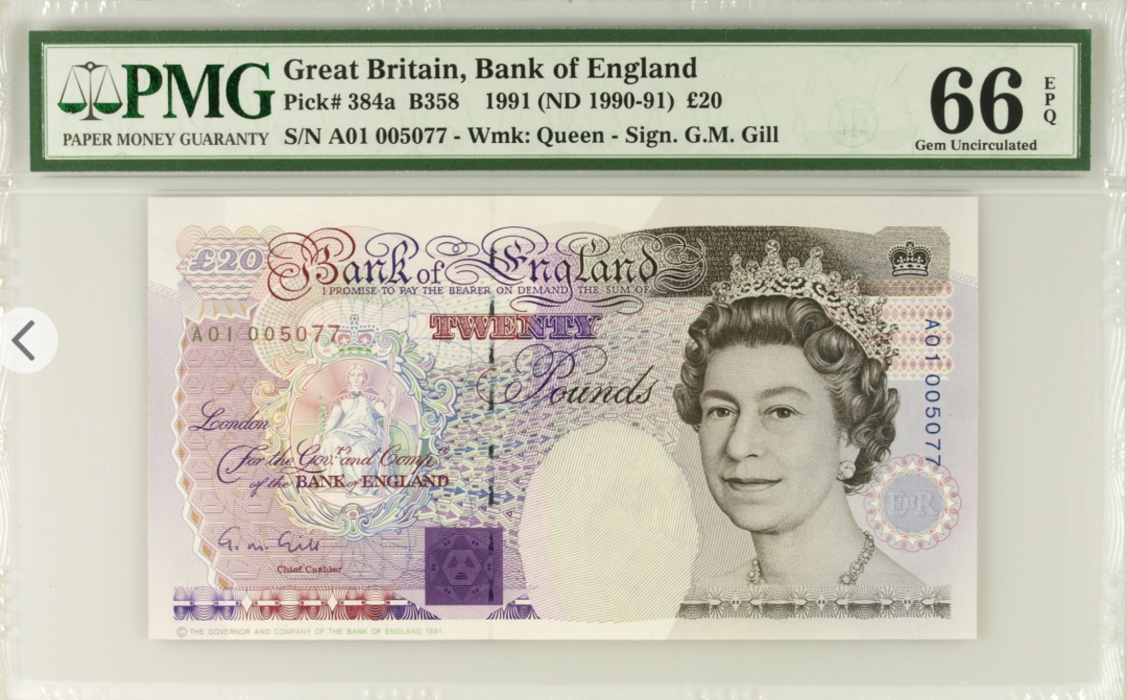 收藏联盟Quantum Auction 第194期——白金之夜 秋季拍卖 英国1991年20英镑 PMG66 A01首发冠千位号 物理学家法拉第