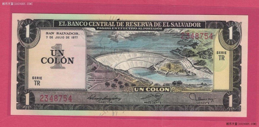 萨尔瓦多1977年1科朗 P-125 TR序列 美洲纸币 实物图 UNC