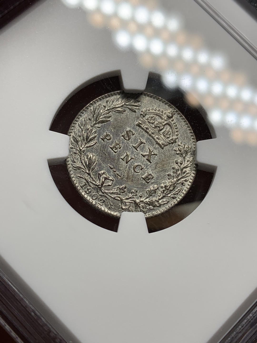 《竞宝斋》第98场-本周日，周一2场连拍（全场不限金额包邮） NGC PF63MATTE 深彩英国1902年爱七精制6便士银币