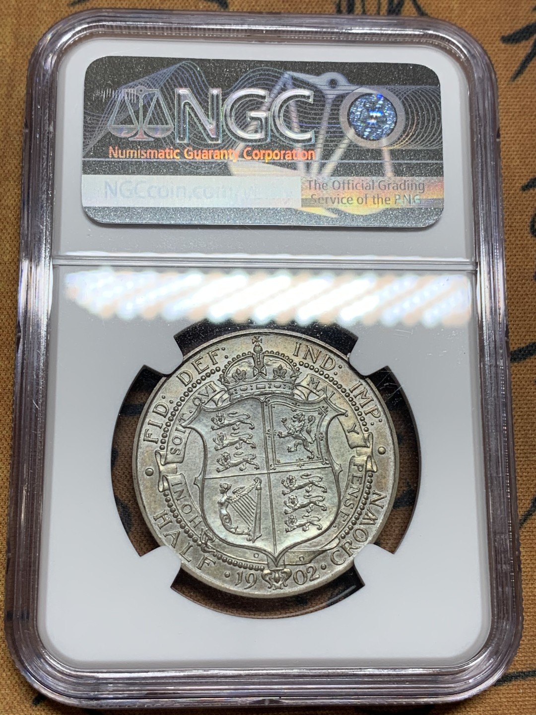 《竞宝斋》第98场-本周日，周一2场连拍（全场不限金额包邮） NGC PF62MATTE 五彩英国1902年爱七精制半克朗银币