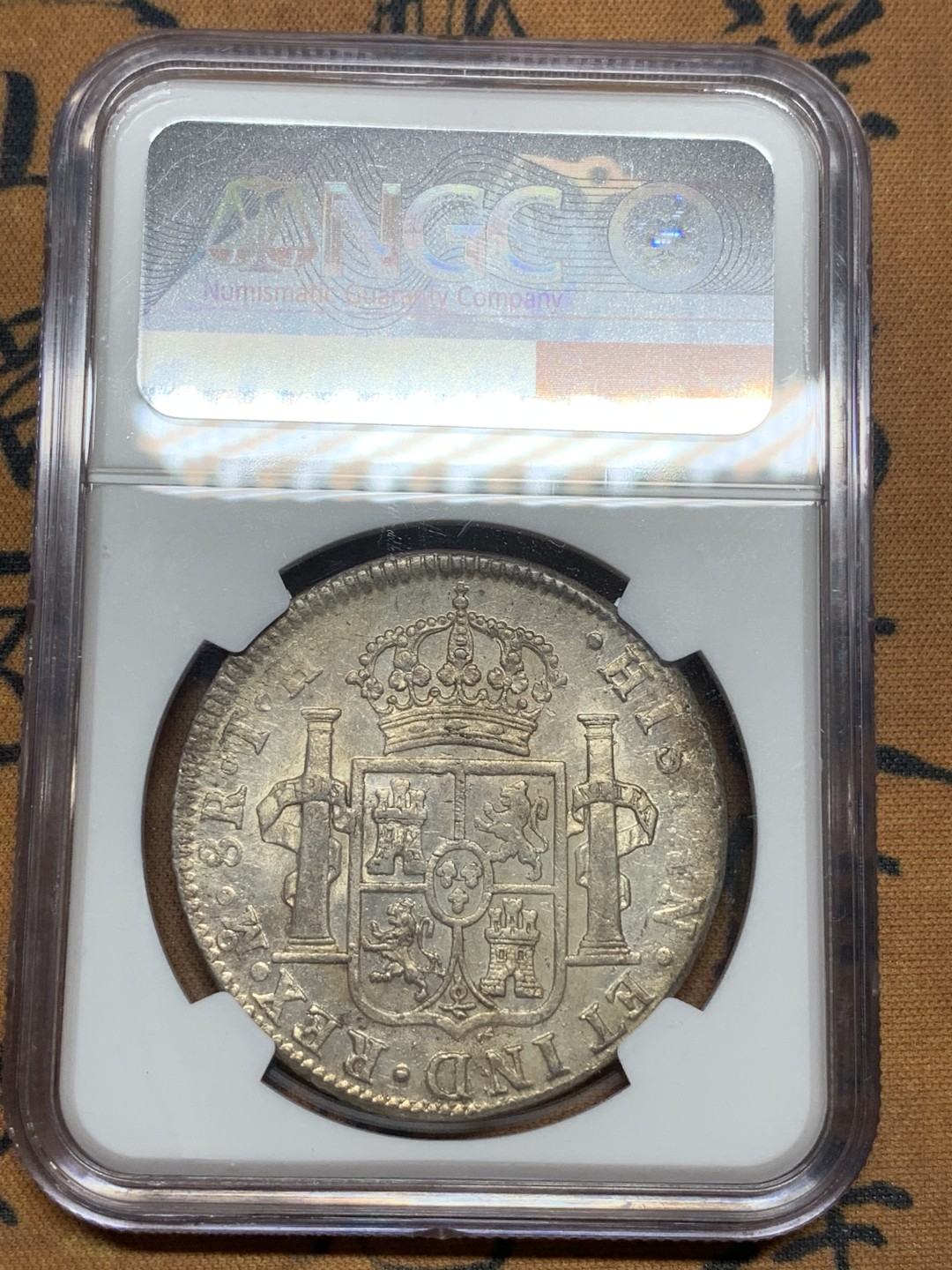 《竞宝斋》第98场-本周日，周一2场连拍（全场不限金额包邮） NGC AU53 墨西哥 1808年 卡四  8R 双柱大银币深打 底光明显