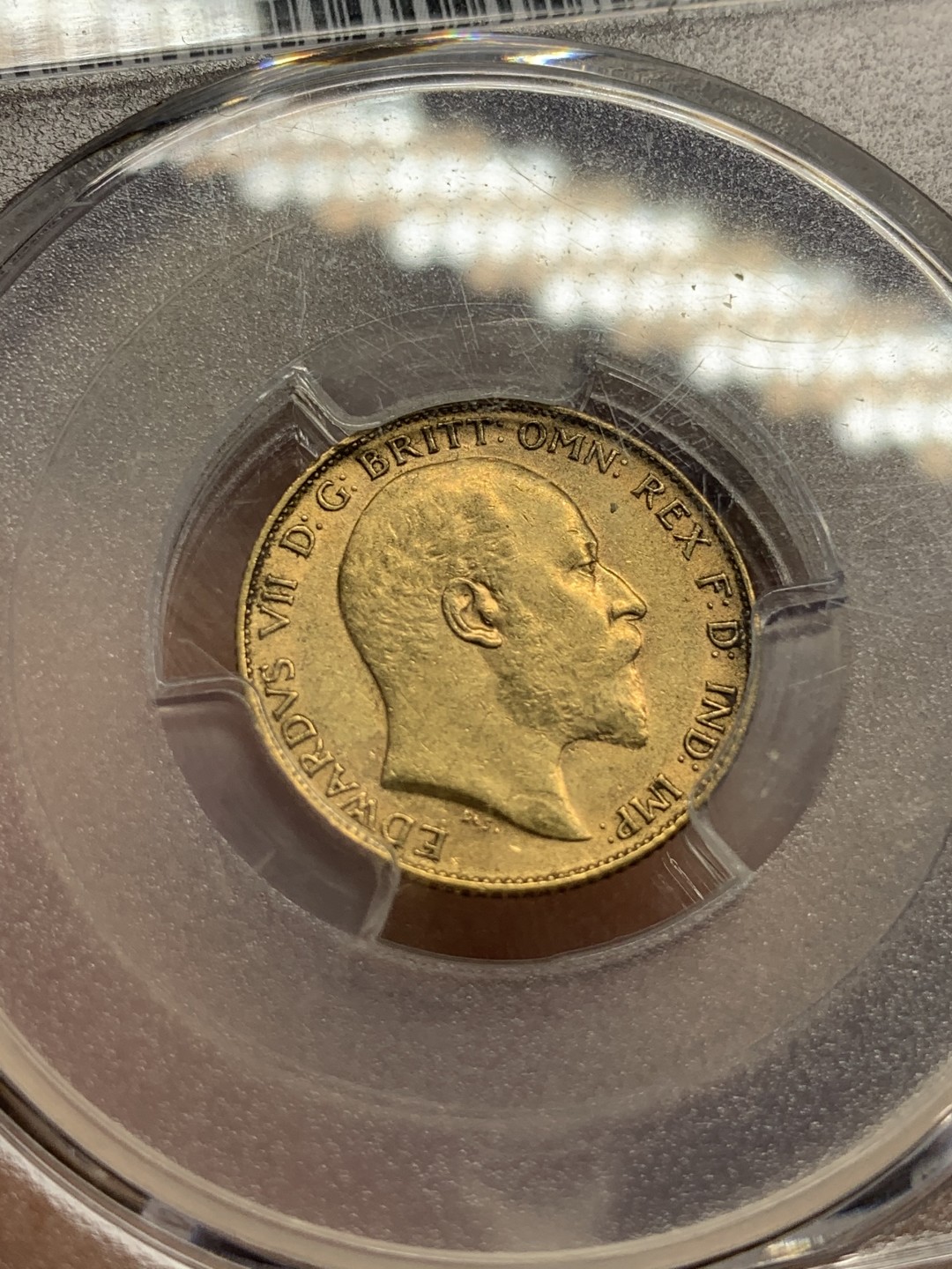 《竞宝斋》第98场-本周日，周一2场连拍（全场不限金额包邮） PCGS AU58 1903年 英国 爱德华七世 1/2索维林金币