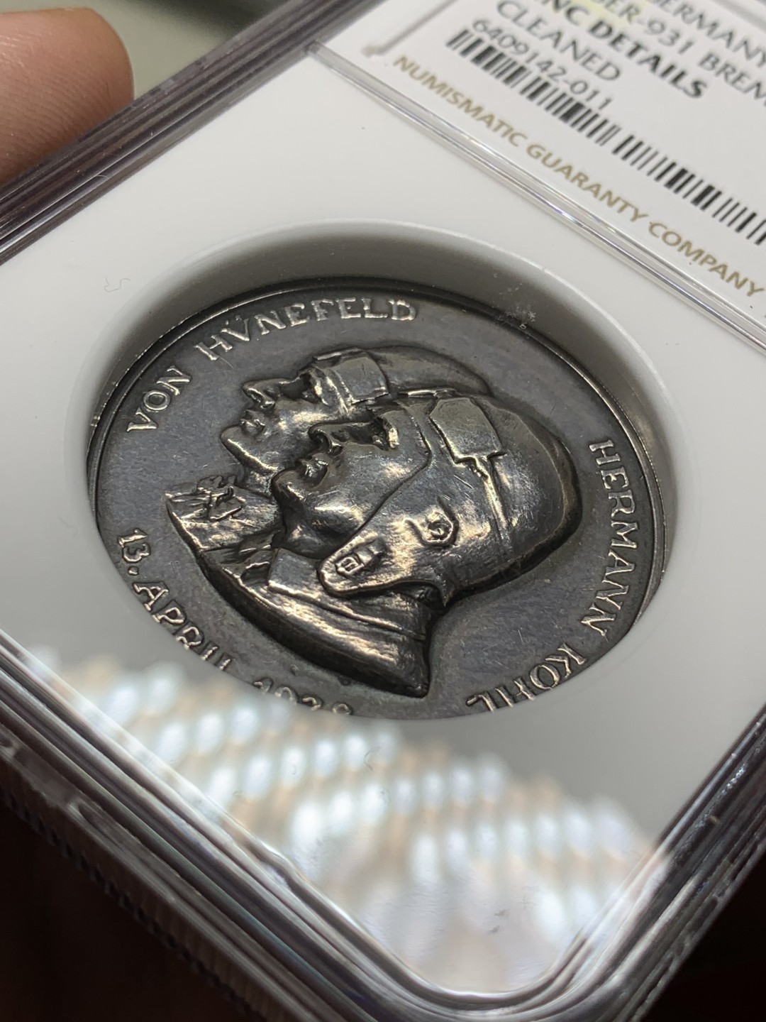 《竞宝斋》第98场-本周日，周一2场连拍（全场不限金额包邮） NGC UNC 德国1928年 不莱梅号 飞越大西洋纪念 银章 加厚盒装