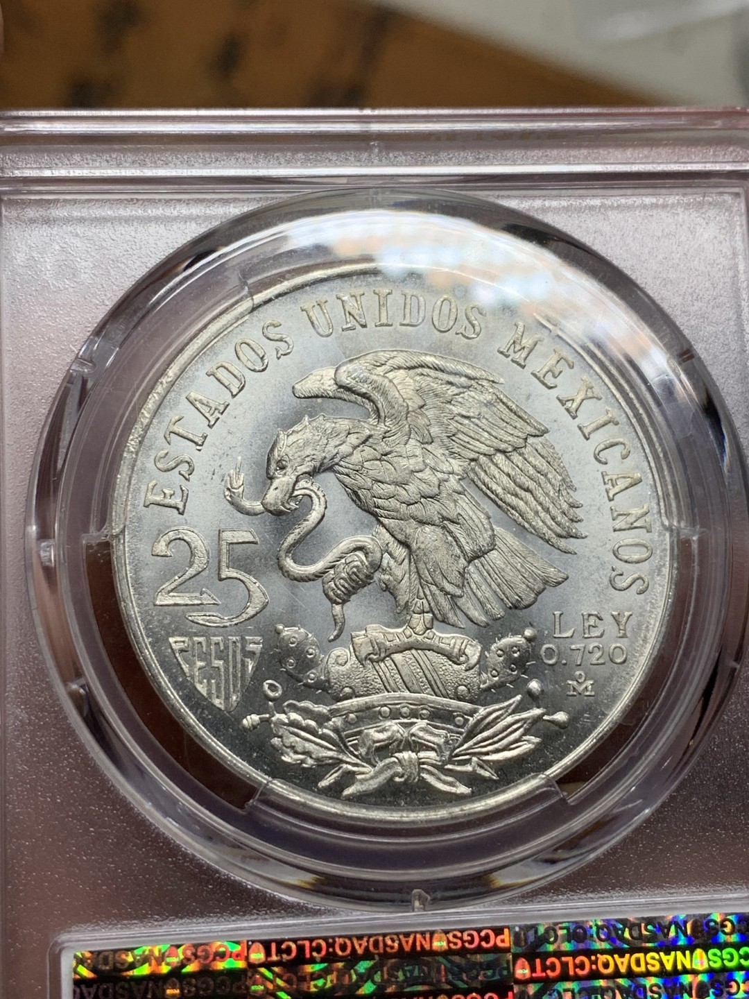 《竞宝斋》第98场-本周日，周一2场连拍（全场不限金额包邮） PCGS金盾 MS65+ 墨西哥1968年奥运会纪念25比索大银币
