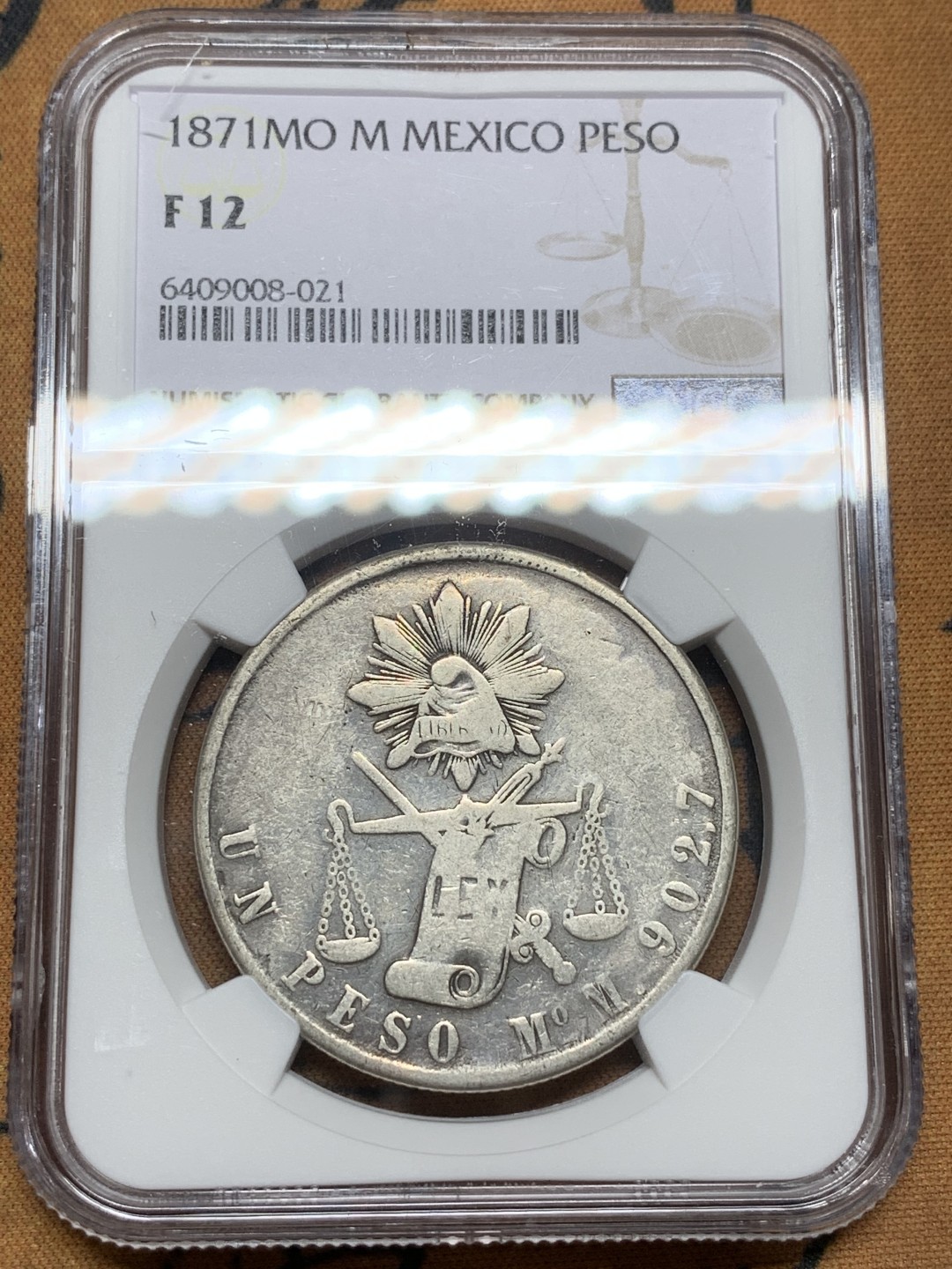 《竞宝斋》第98场-本周日，周一2场连拍（全场不限金额包邮） NGC F12 墨西哥 1871年 天平 1比索  鹰洋 大银币 打制好 自然流通状态