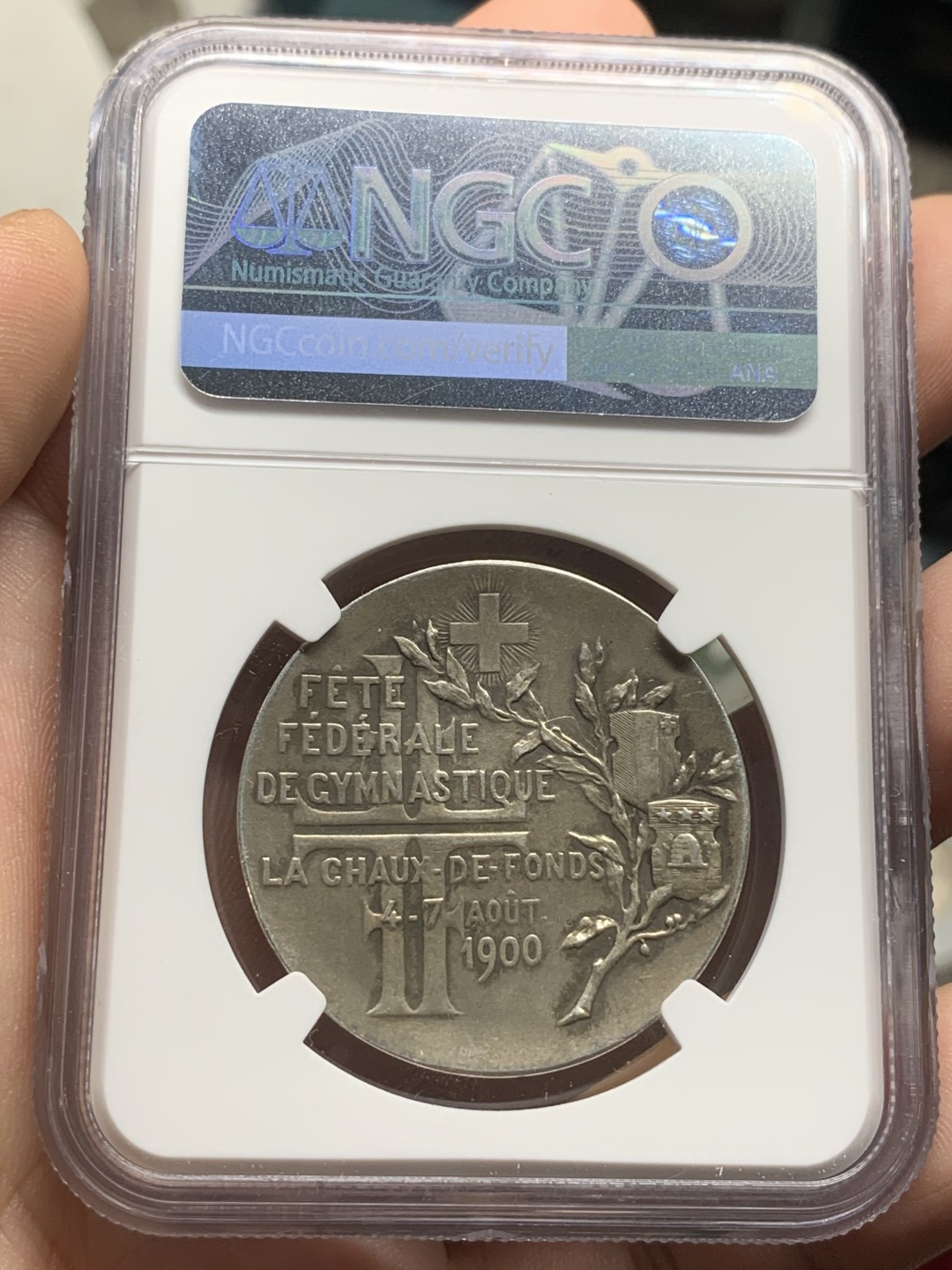 《竞宝斋》第98场-本周日，周一2场连拍（全场不限金额包邮） NGC MS62  1900年瑞士联邦体育节银章 稀少品种 形象生动