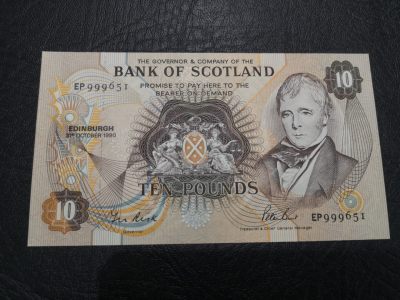《外钞收藏家》第二百零五期 苏格兰经典专场👍 - 苏格兰银行-1990-10镑	EP 999651 P-113 全新 有个无大碍的轻微点钞痕