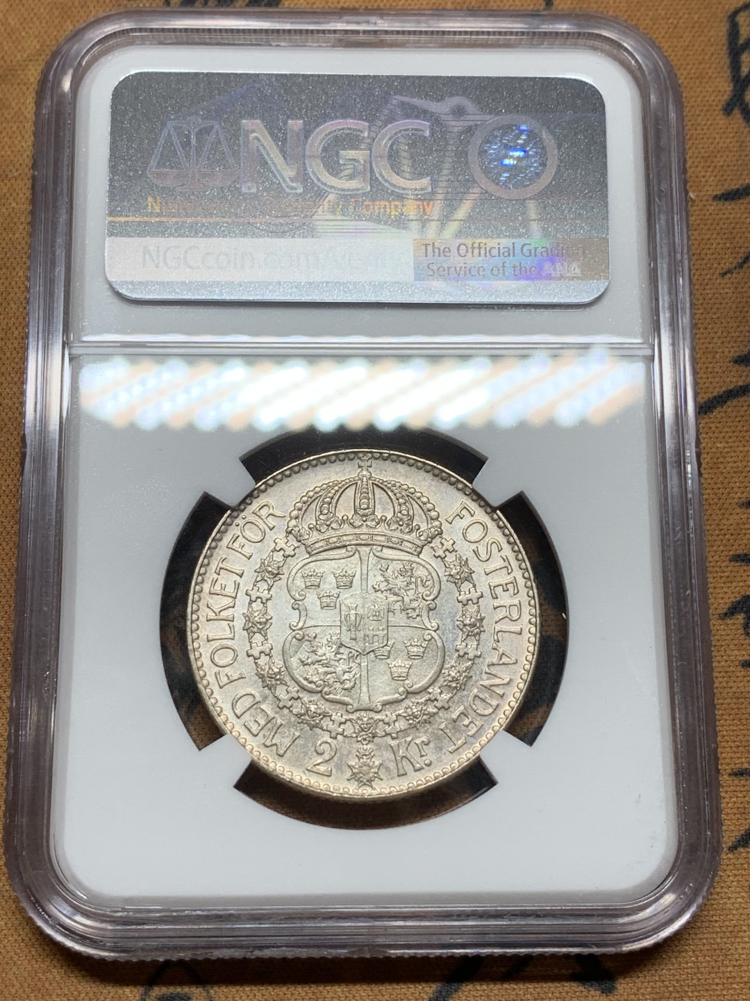 《竞宝斋》第98场-本周日，周一2场连拍（全场不限金额包邮） 第三名 NGC-MS63 瑞典1936年 古斯塔夫五世 2克朗大银币 少见品种