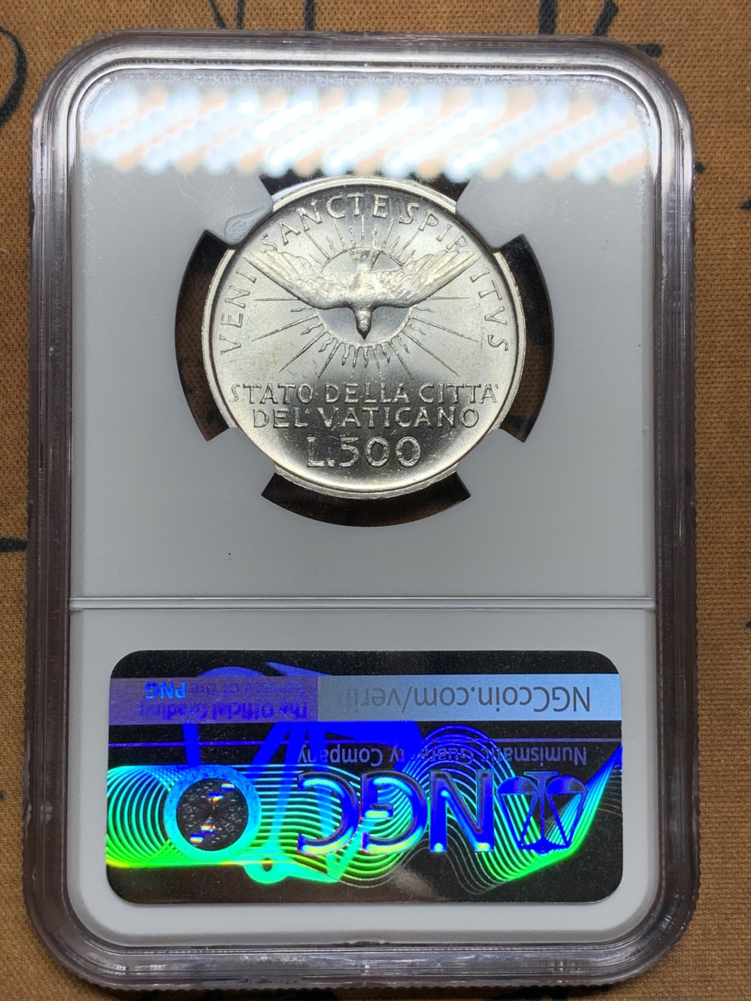 《竞宝斋》第98场-本周日，周一2场连拍（全场不限金额包邮） NGC MS63梵蒂冈1963年教皇缺位500里拉银币